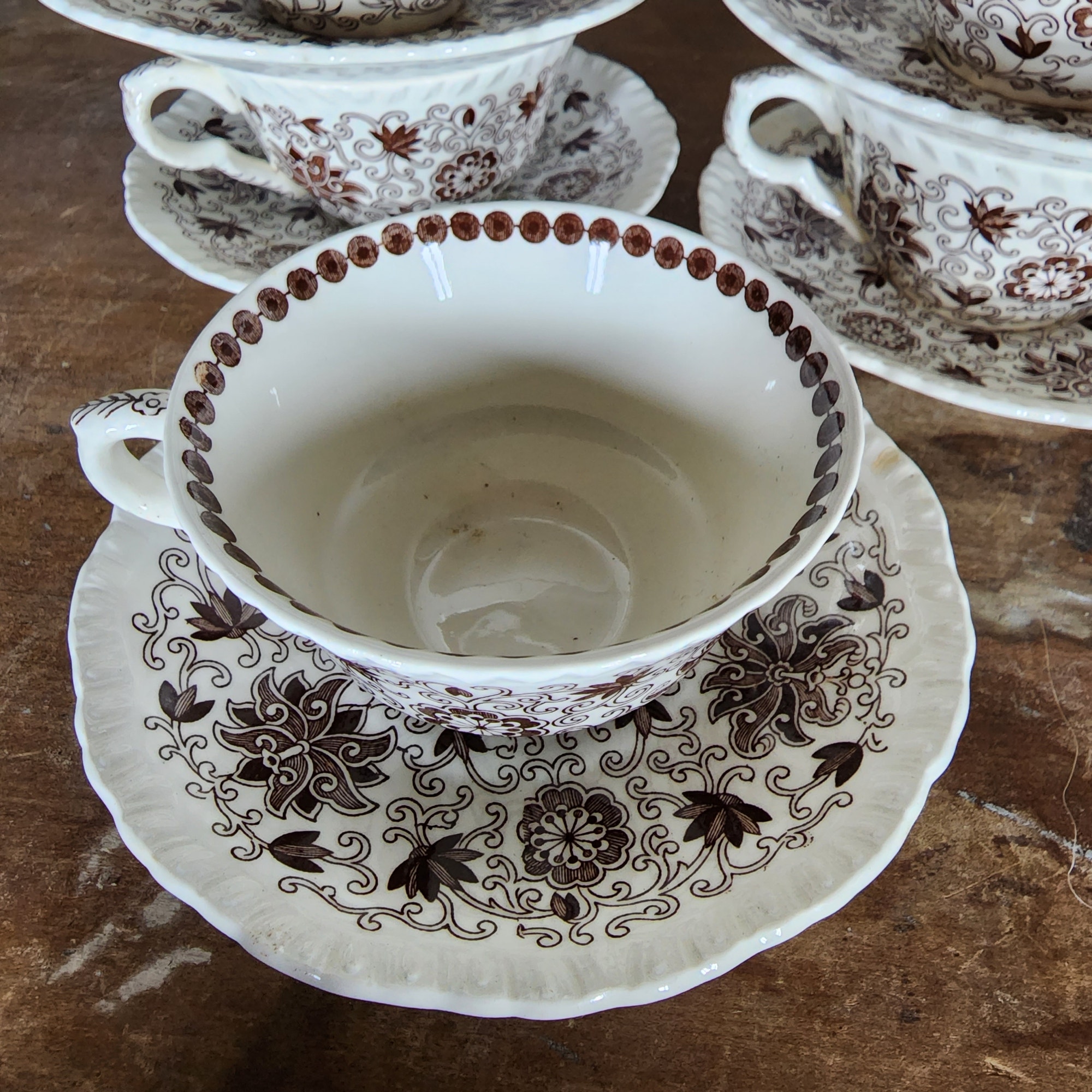 MASON'S Patent Ironstone China BOW BELLS Brown & Cream Cup & Saucer eBay
