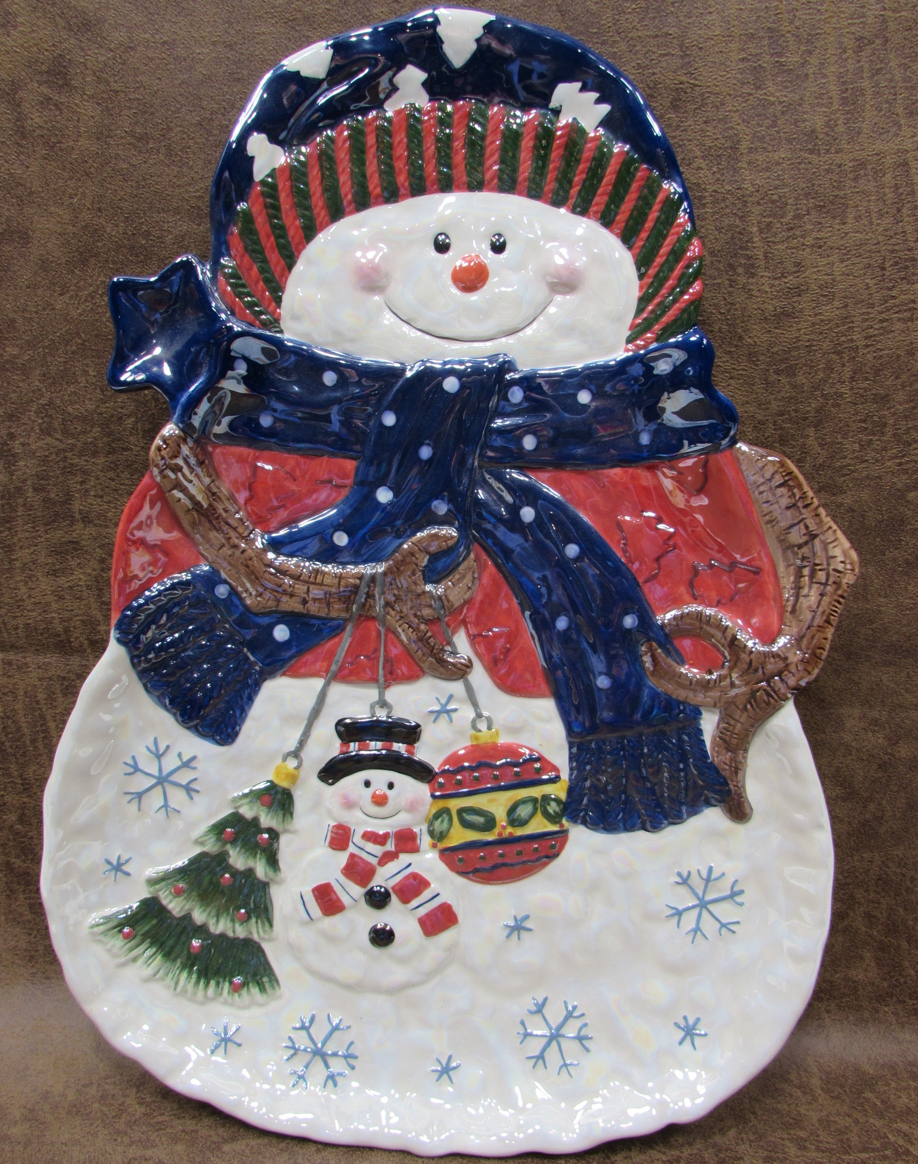 Baum Bros Style-Eyes 16.5 inch Jolly Snowman Serving Platter Holiday Christmas