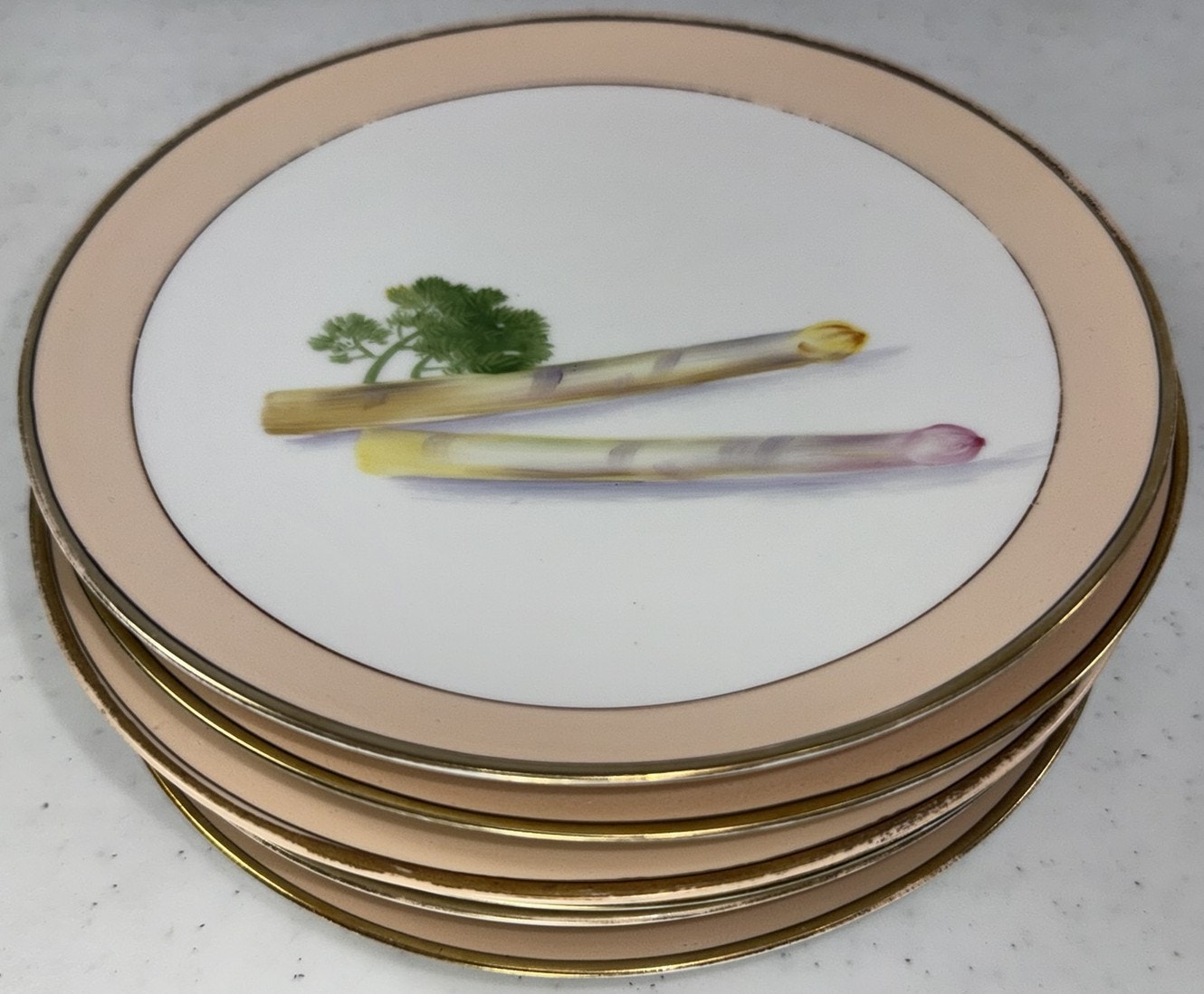 Antique Hand Painted Nippon Asparagus and Parsley Side Plates Cabinet Luncheon
