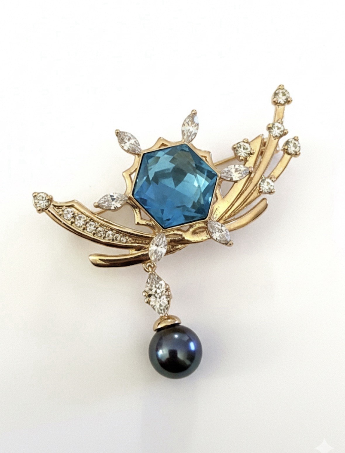Elegant Gold Plated Honeybee Brooch Pin for Women White, Green & Blue Crystals