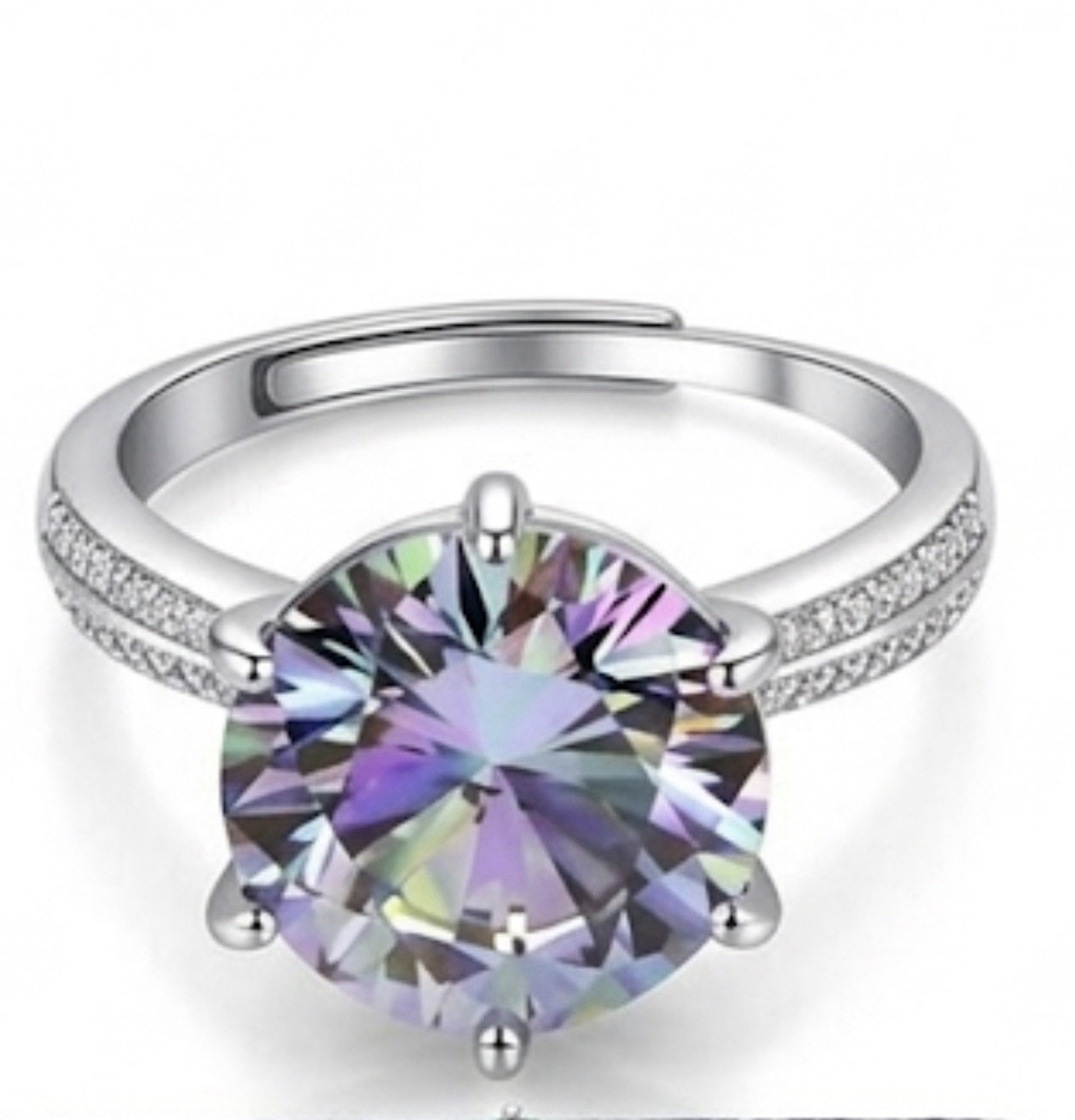 Stunning 5.00ct Rainbow Moissanite Engagement Ring S925 Silver Adjustable Size