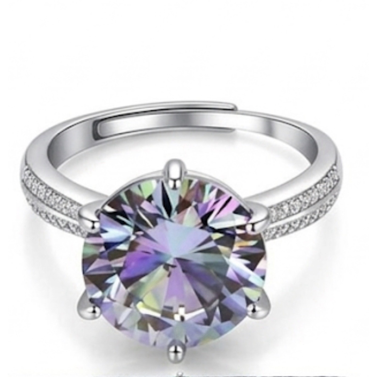Stunning 5.00ct Rainbow Moissanite Engagement Ring S925 Silver Adjustable Size