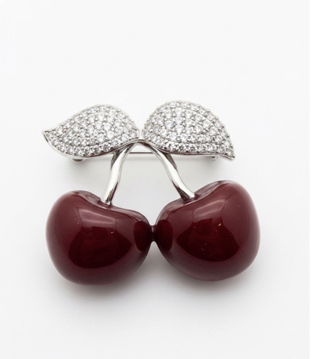 Elegant Gold Plated Apple Brooch Pin for Women Red Apples & White Crystals