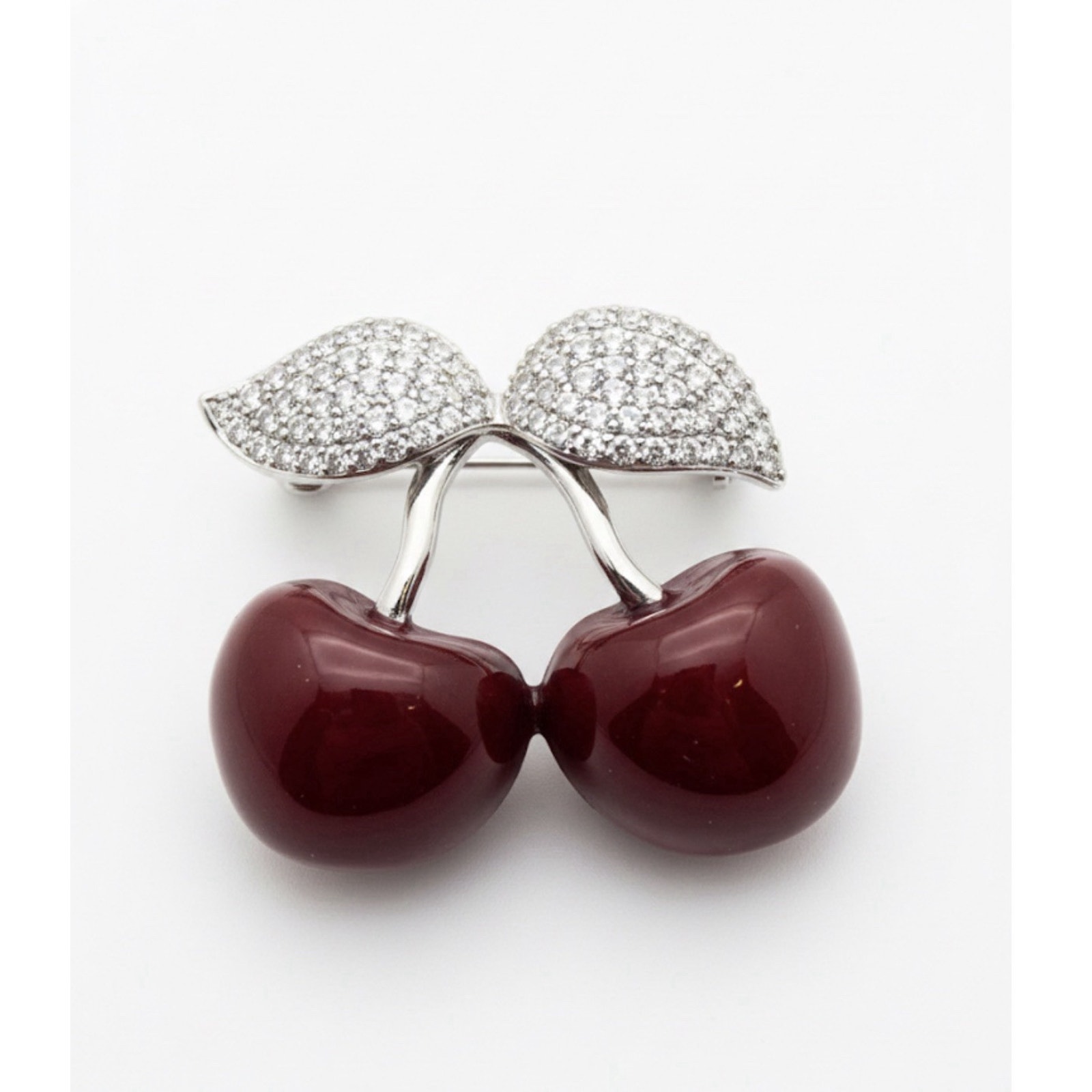 Elegant Gold Plated Apple Brooch Pin for Women Red Apples & White Crystals