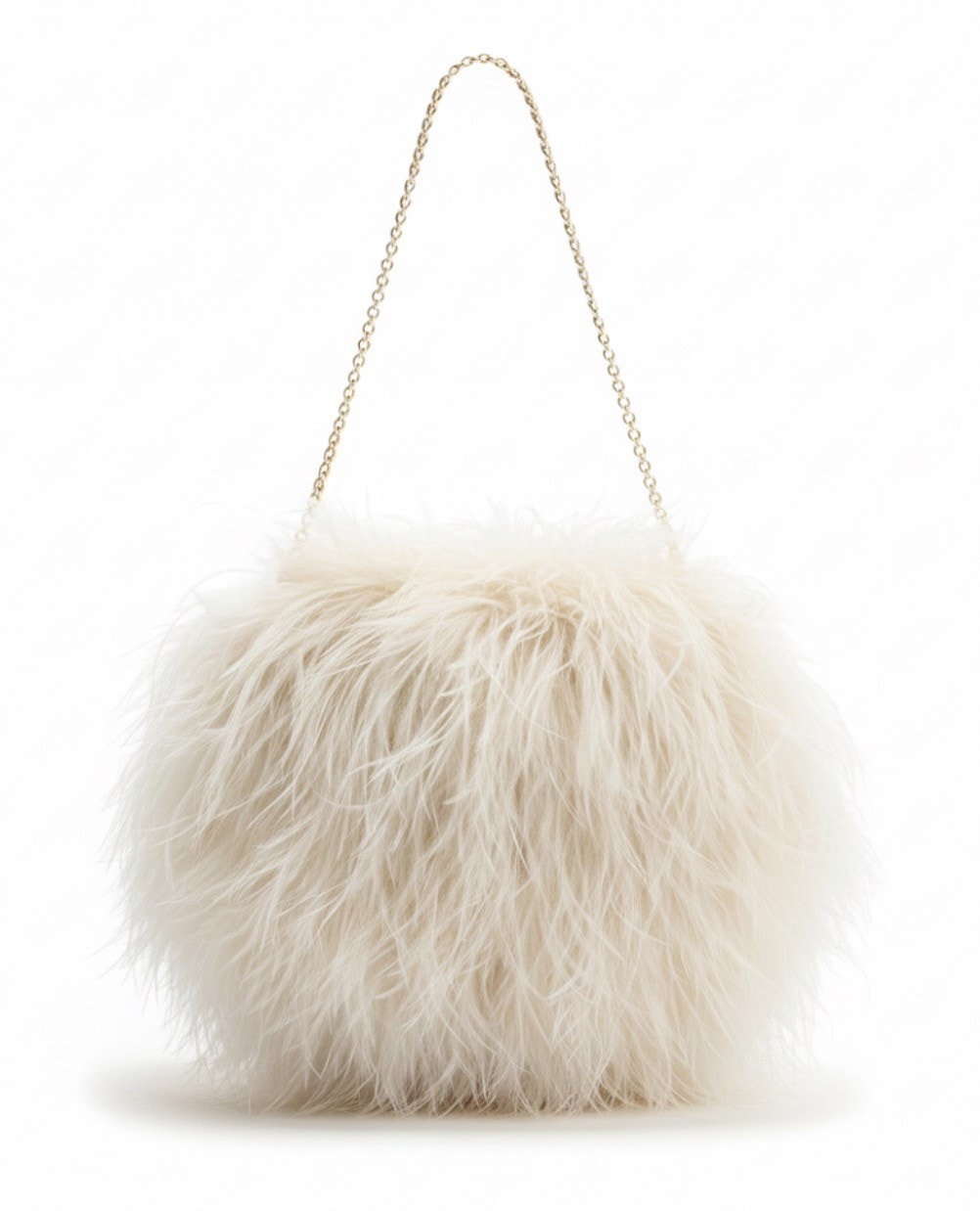 Chic Cream Faux Feather Plush Evening Bag | Shag Shoulder Bag Crossbody