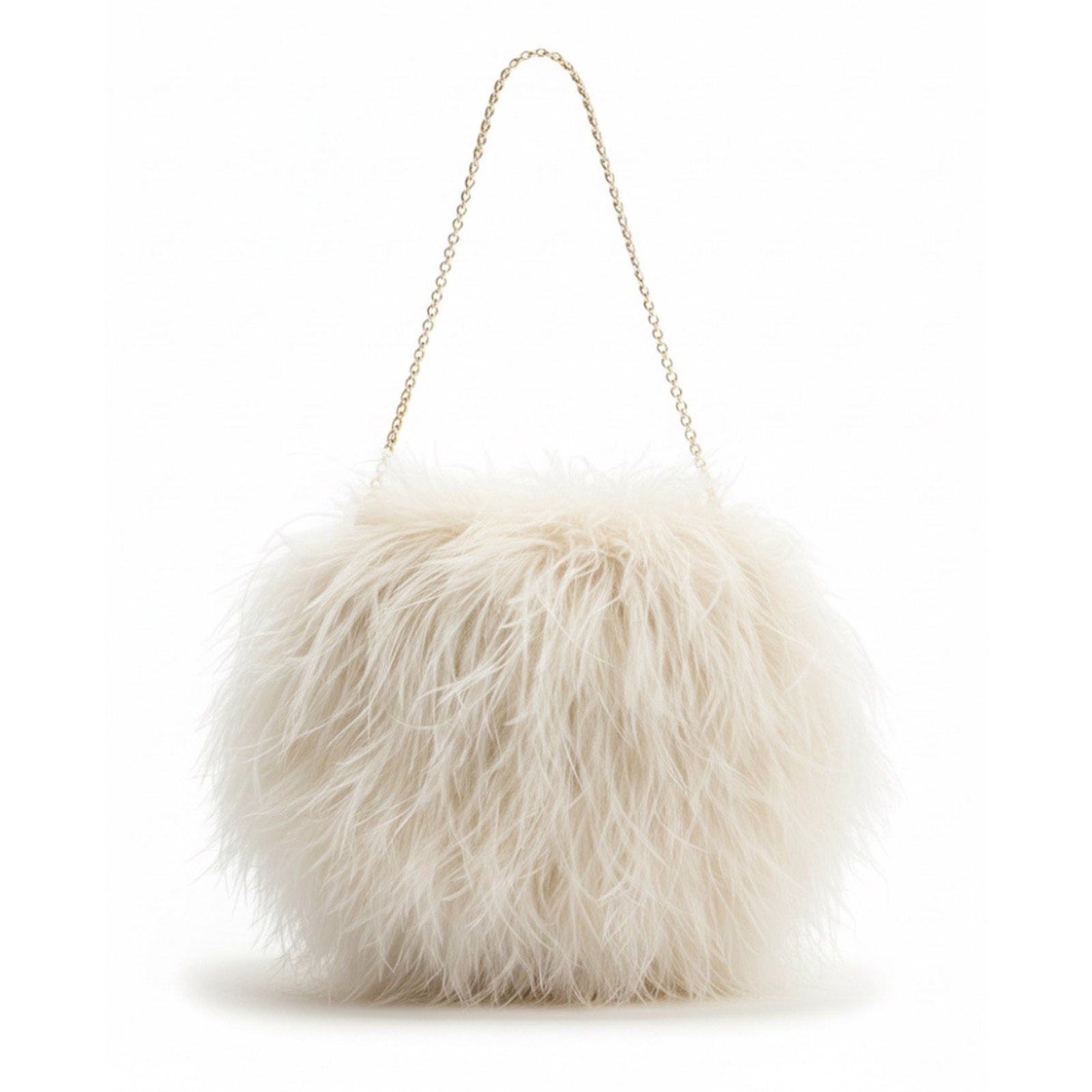 Chic Cream Faux Feather Plush Evening Bag | Shag Shoulder Bag Crossbody