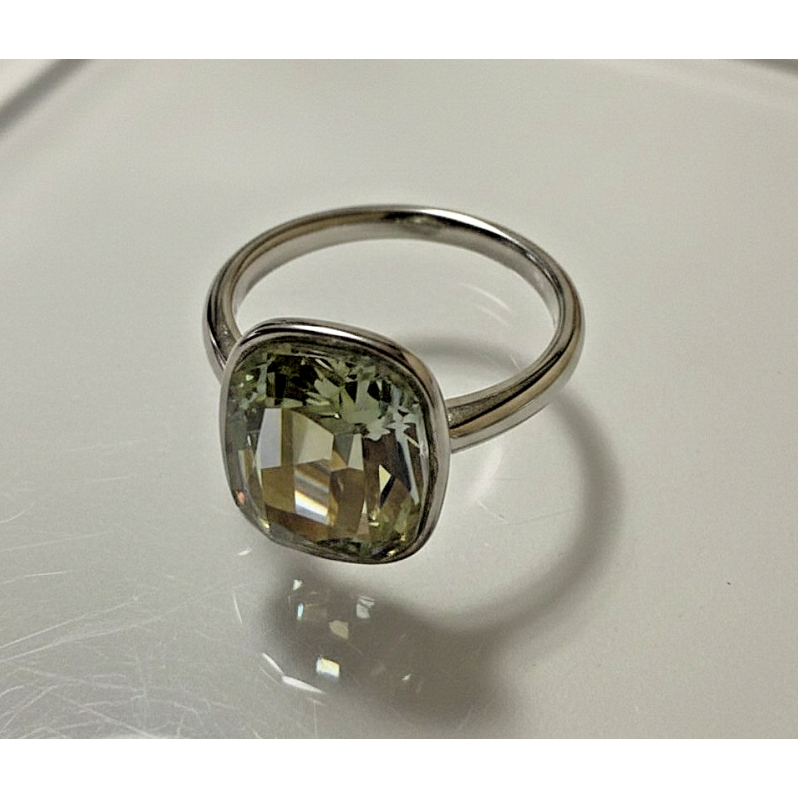 Swarovski Silver Rhodium Plated Ring Size 8.75 with Clear Swarovski Oval Stone