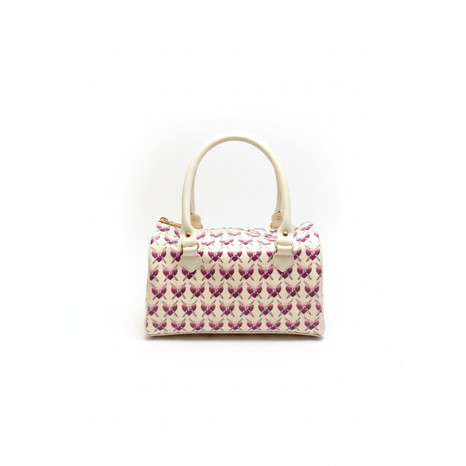 Luxury Ladies Bowler Bag – Chic Heart Print Bag – Cream