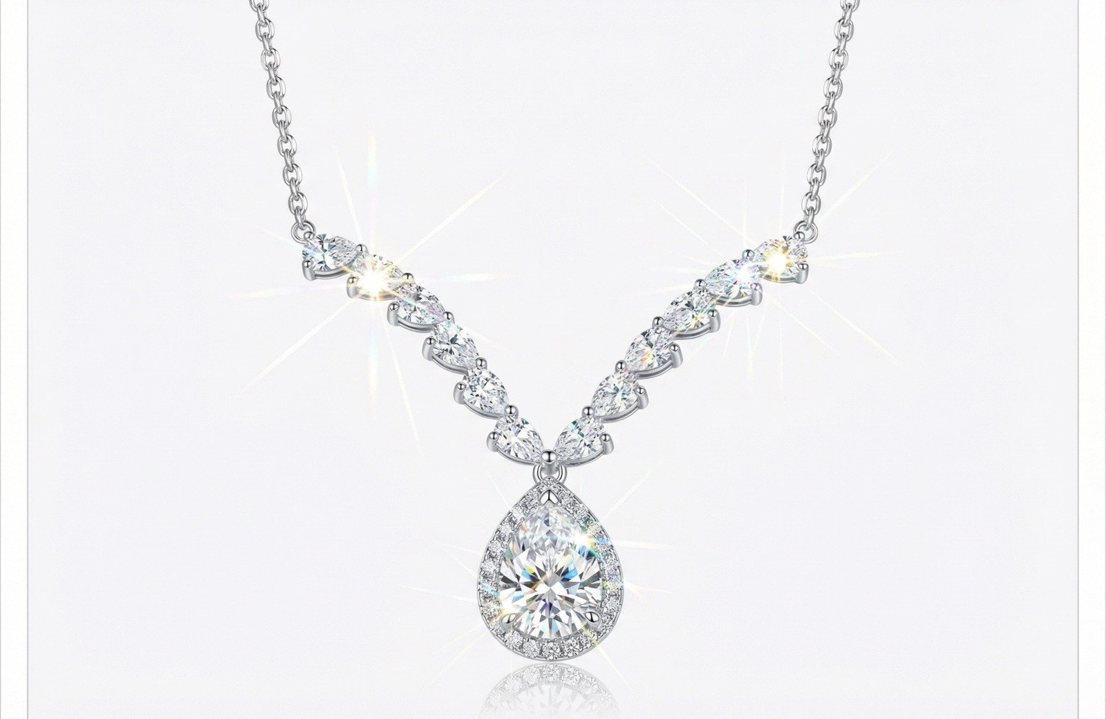 Stunning 2CTW Moissanite & 925 S Silver Teardrop Necklace