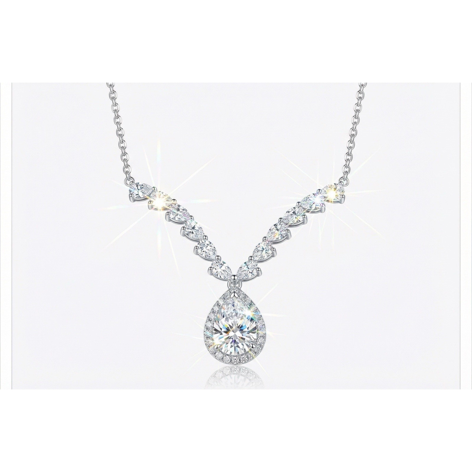 Stunning 2CTW Moissanite & 925 S Silver Teardrop Necklace