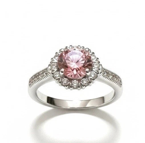 Elegant 1ct Pink Moissanite Halo Ring Brilliant Round Cut Adjustable 925 Silver
