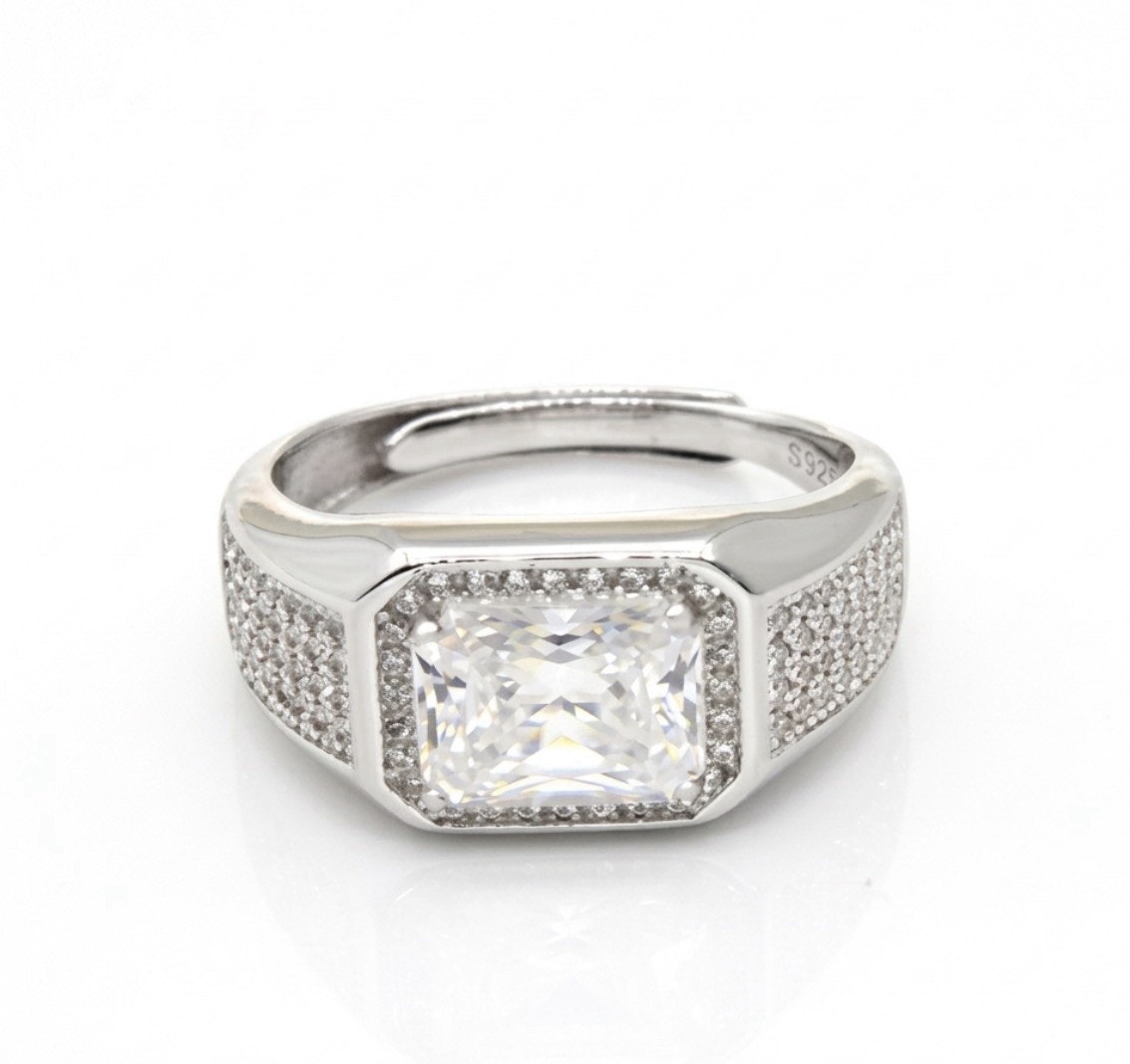 Stunning 3.00ct EmeraldCut Moissanite Men Signet Ring 925 SterlingSilver OneSize