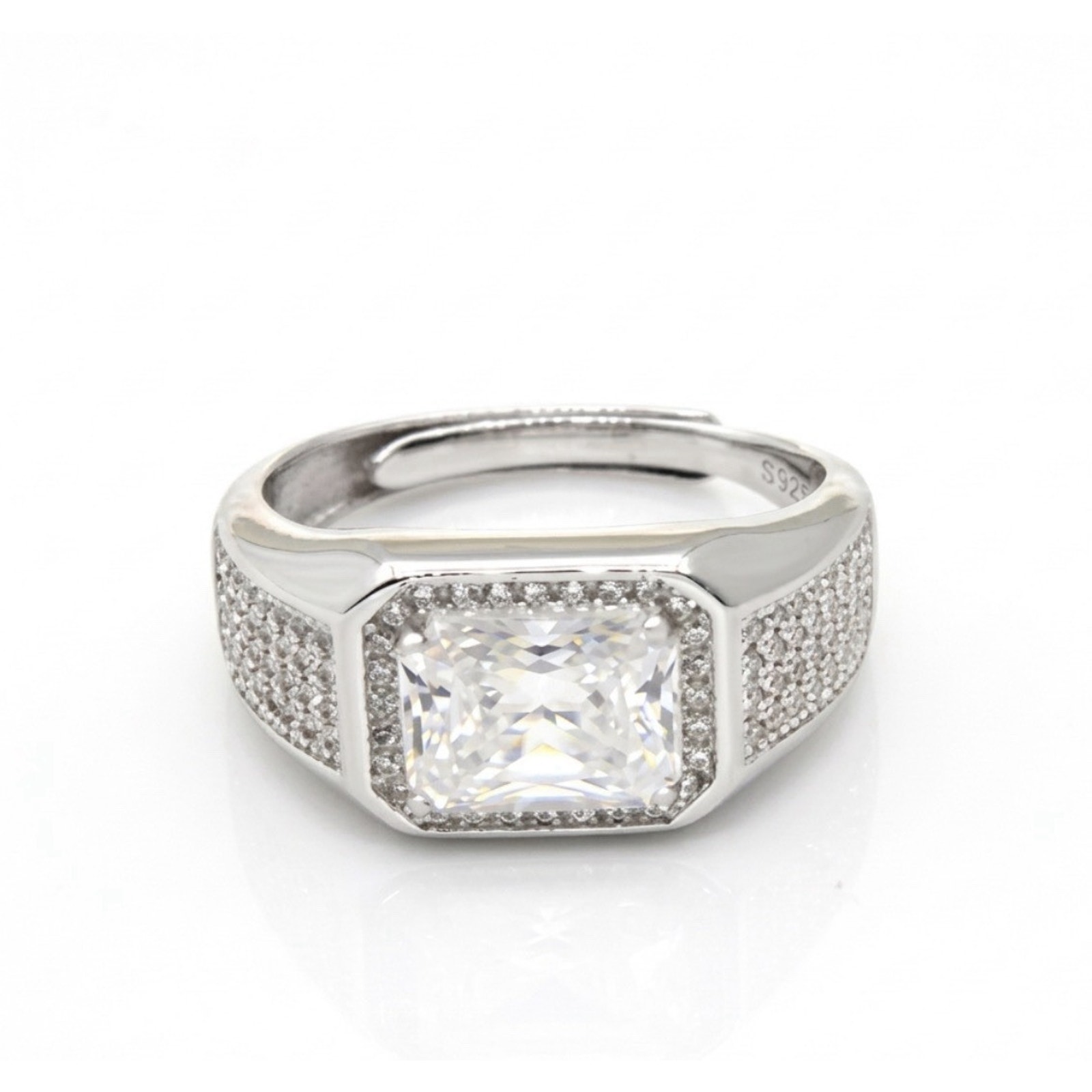 Stunning 3.00ct EmeraldCut Moissanite Men Signet Ring 925 SterlingSilver OneSize