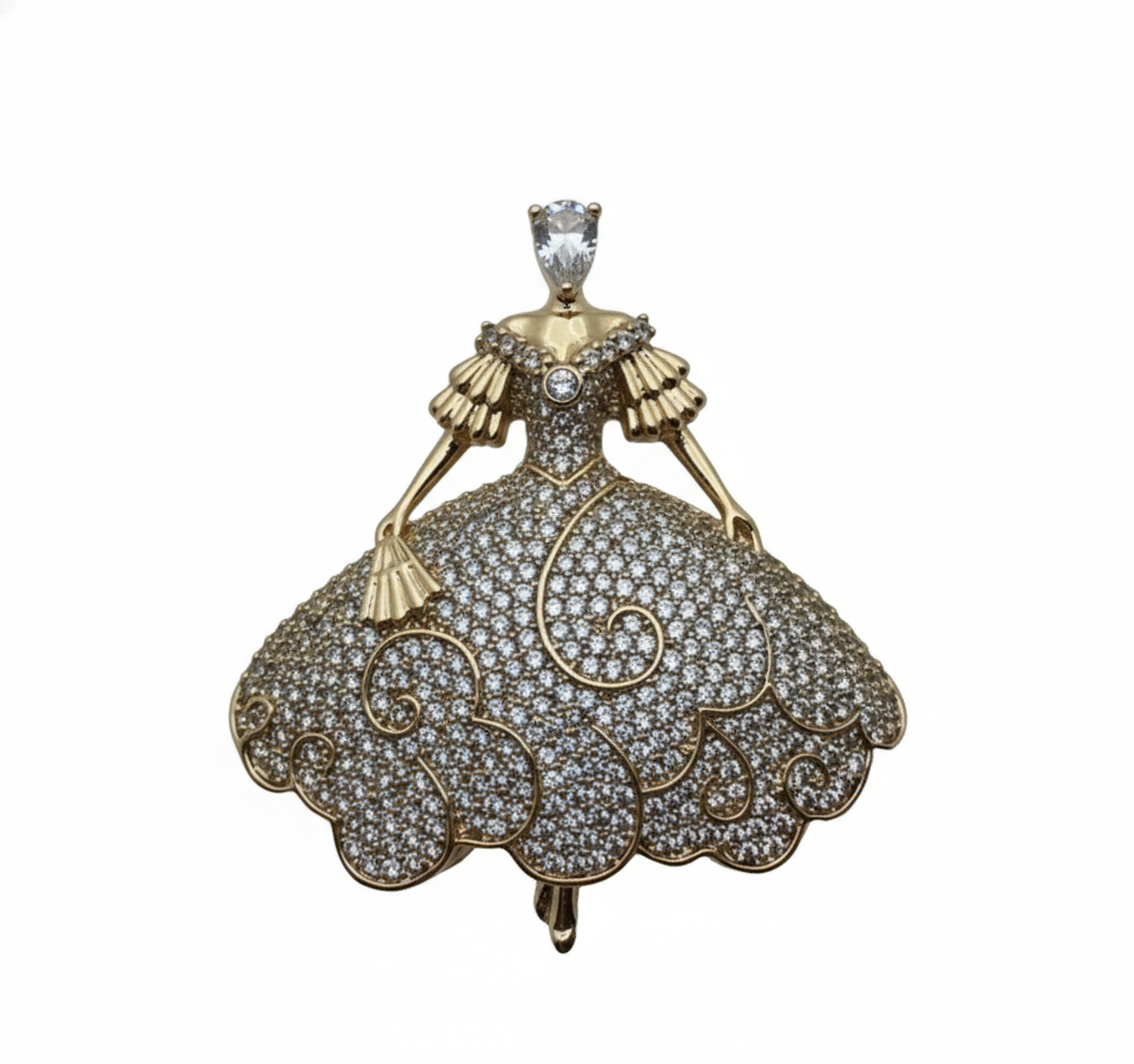 Elegant Gold Plated Woman Figurine Brooch Pin for Women White Crystals