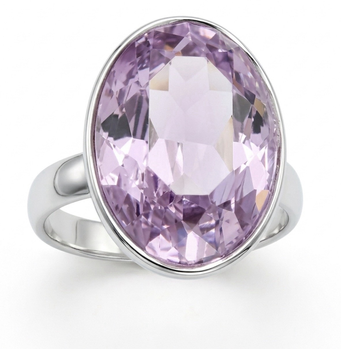 Exquisite Statement Ring: Oversized Oval Light Purple Solitaire Ring Size 7.75