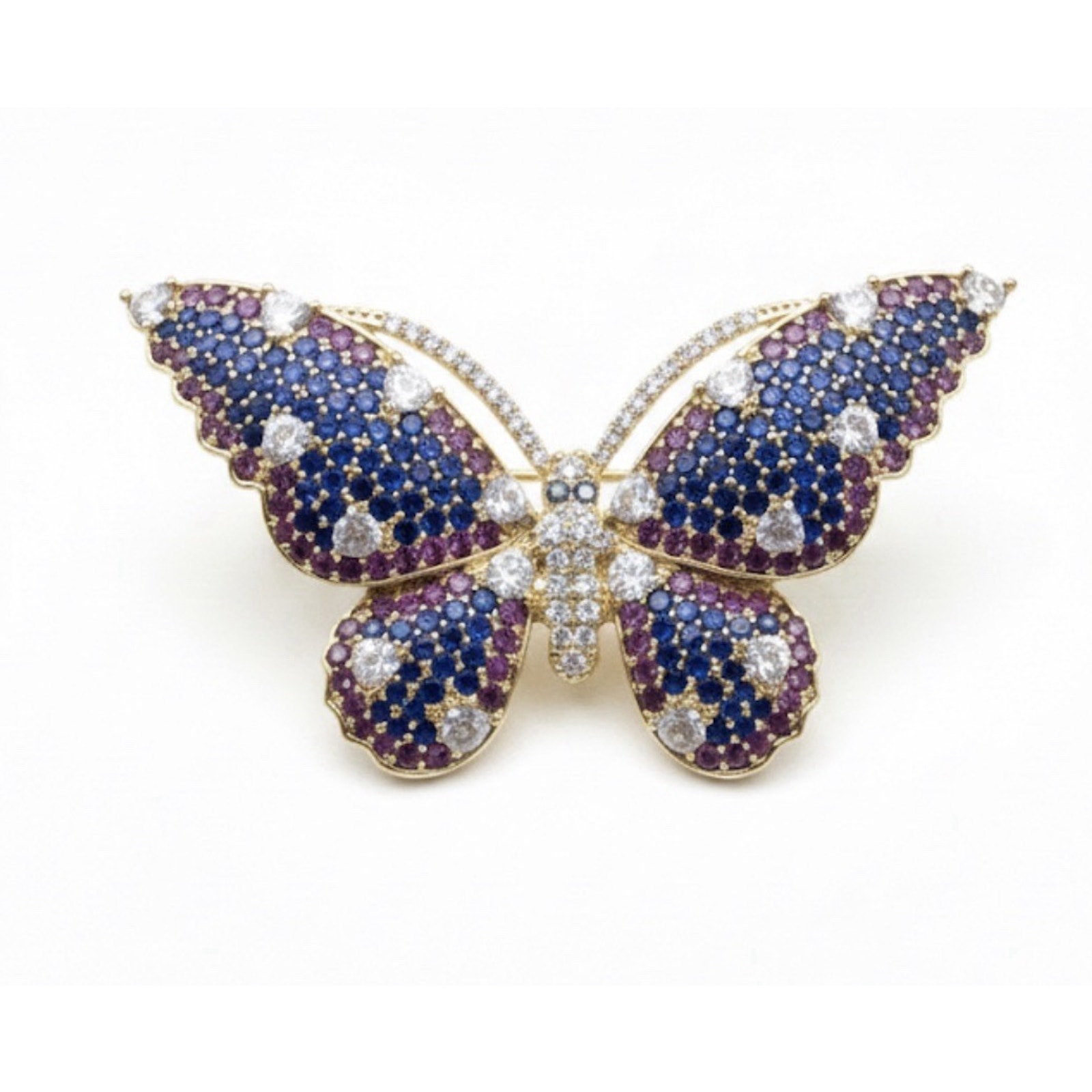 Elegant Gold Plated Butterfly Brooch Pin for Women Purple & White Crystals