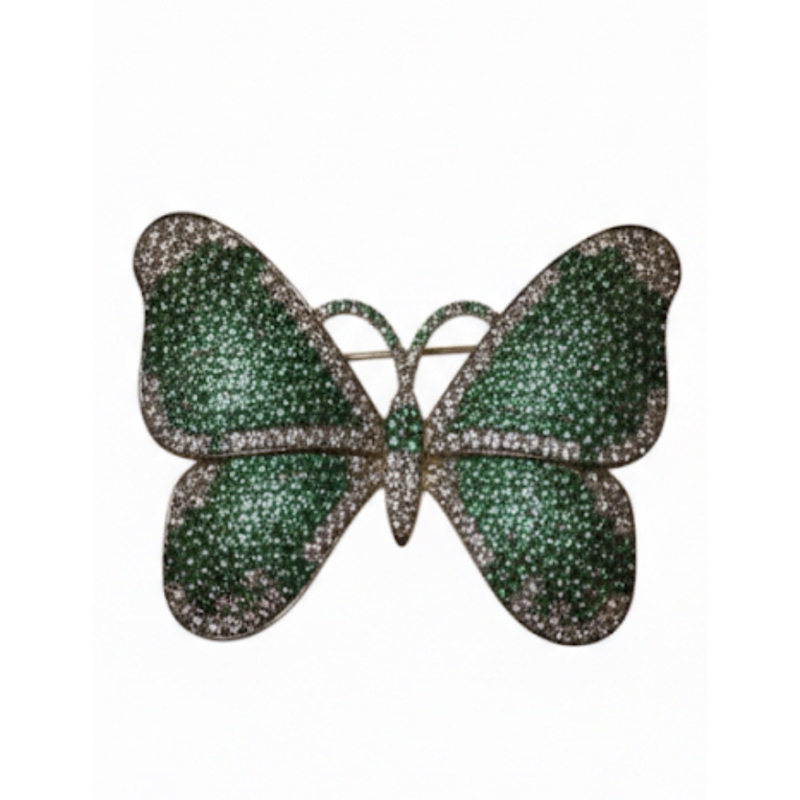 Elegant Gold Plated Butterfly Brooch Pin for Women Green & White Crystals