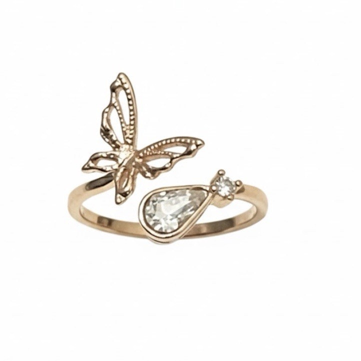 Swarovski Gold Tone Ring One Size Butterfly Ring with Box