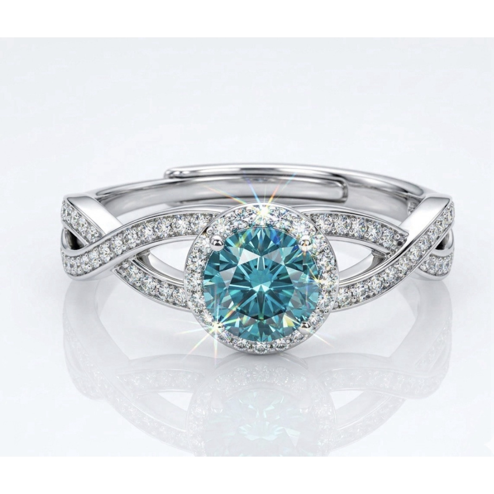 Exquisite 0.5ct Mystic Moissanite Halo Statement Ring DColor VVS1 AdjustableSize