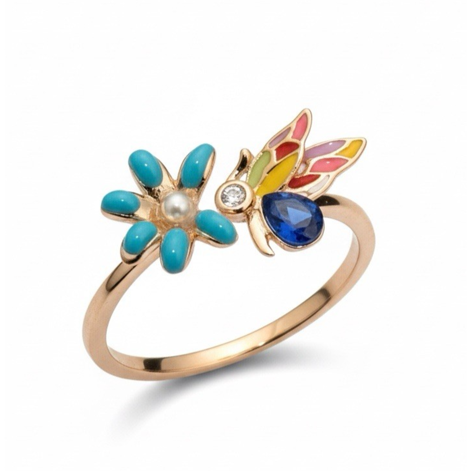 Swarovski Flower Gold Tone Multicolor Swarowski Stones One Size Women’s Ring New