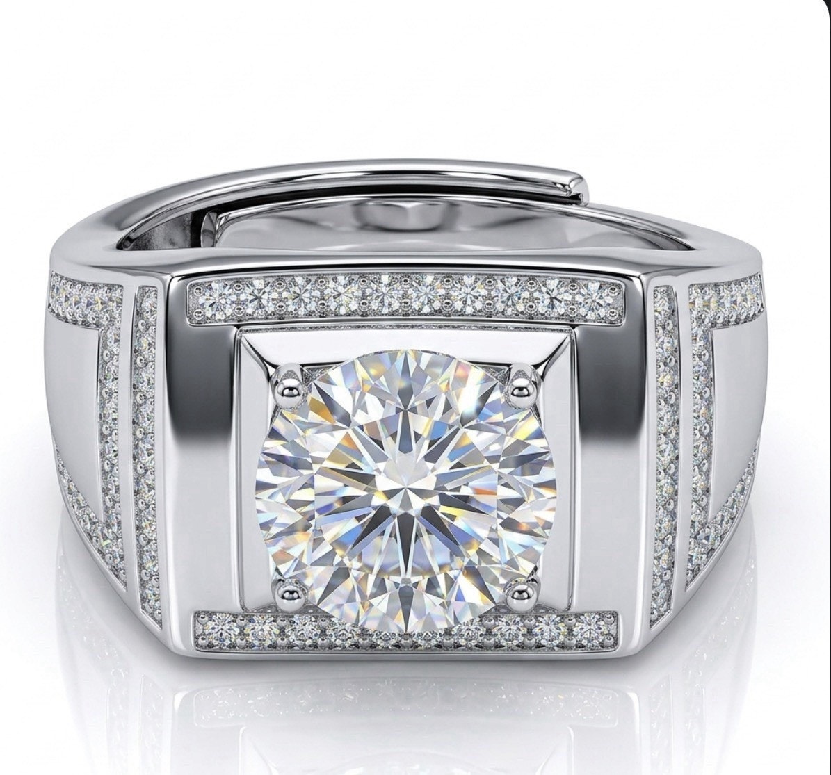 Stunning 3.00ct Solitaire Moissanite Men Signet Ring 925 SterlingSilver OneSize