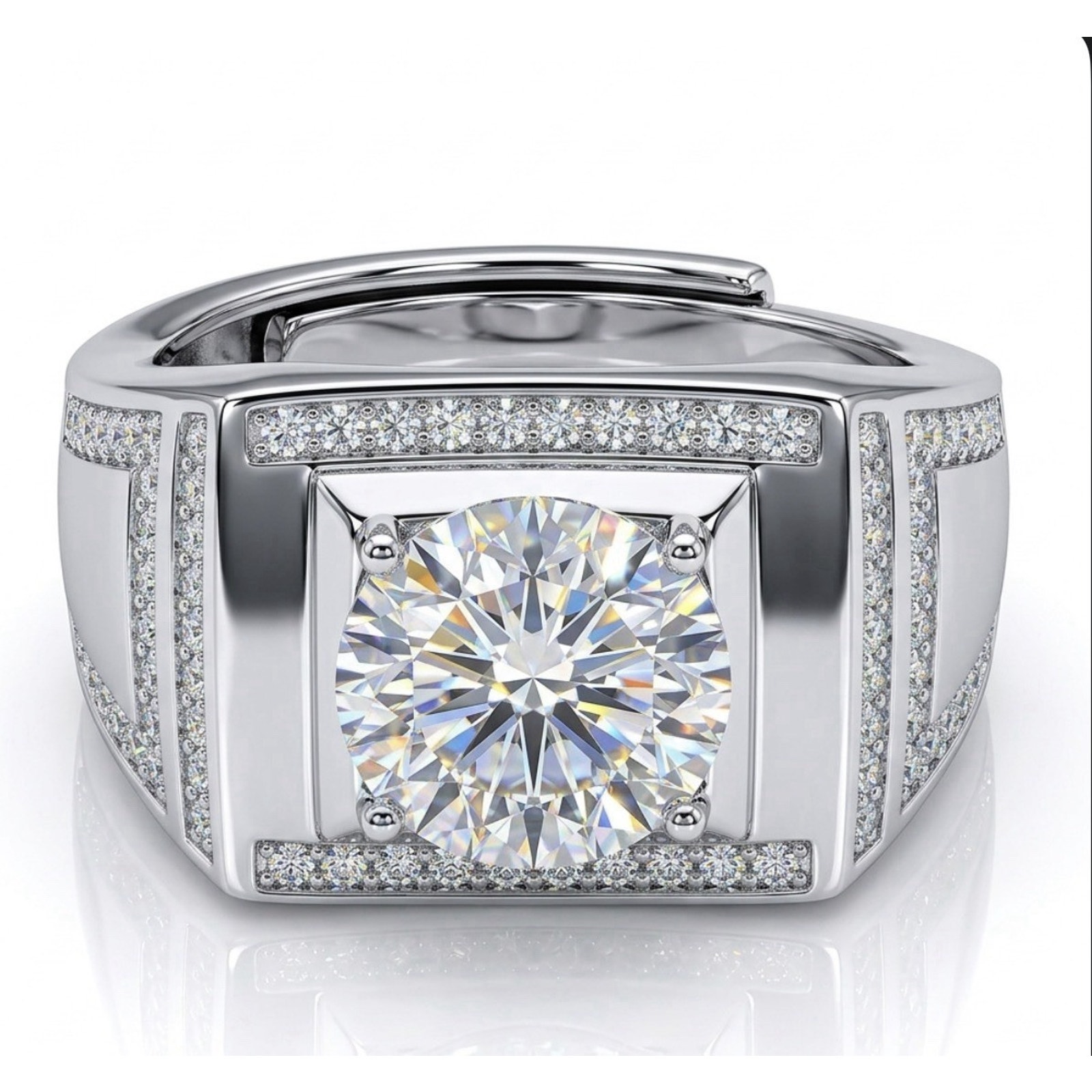 Stunning 3.00ct Solitaire Moissanite Men Signet Ring 925 SterlingSilver OneSize