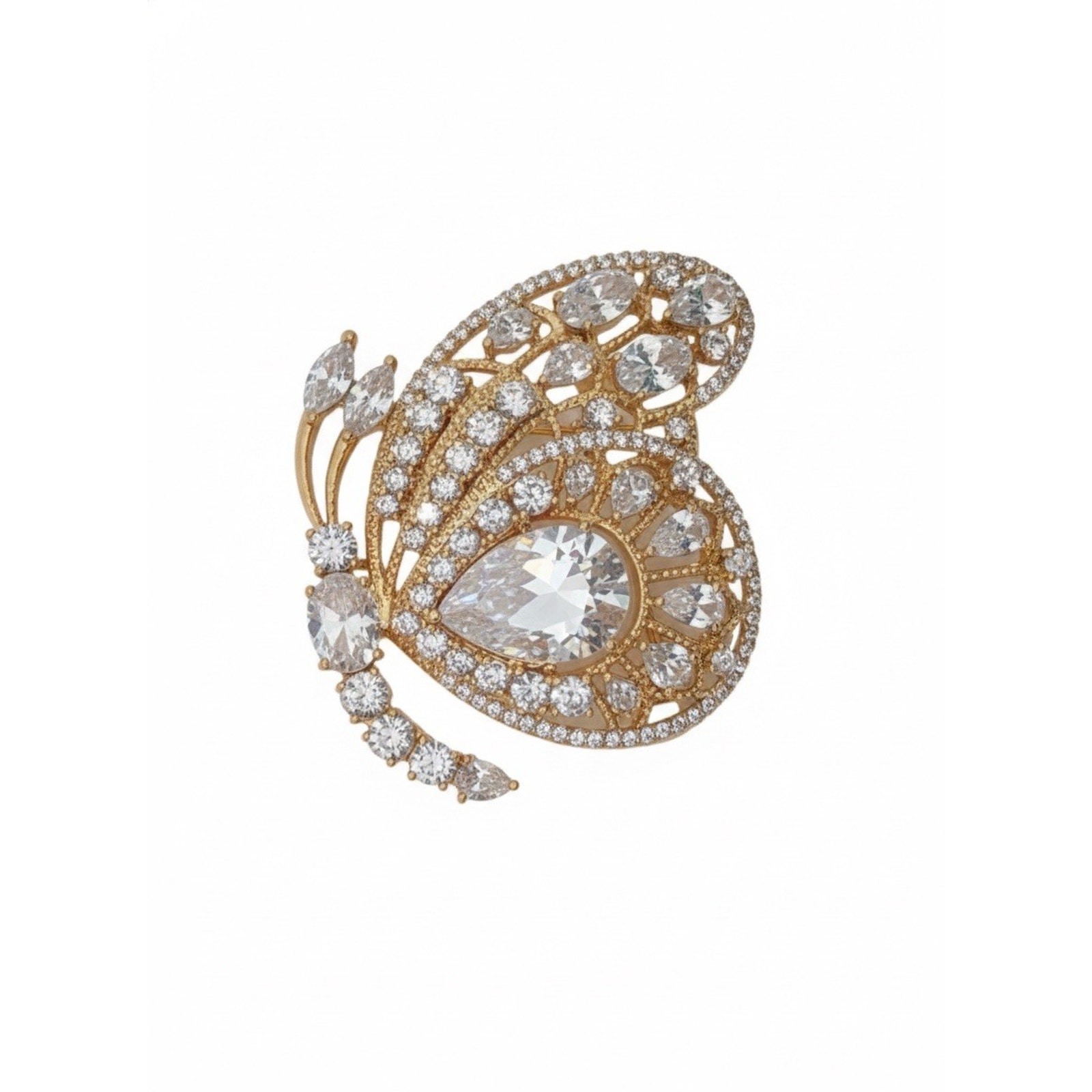 Elegant Gold Plated Butterfly Brooch Pin for Women White Crystals