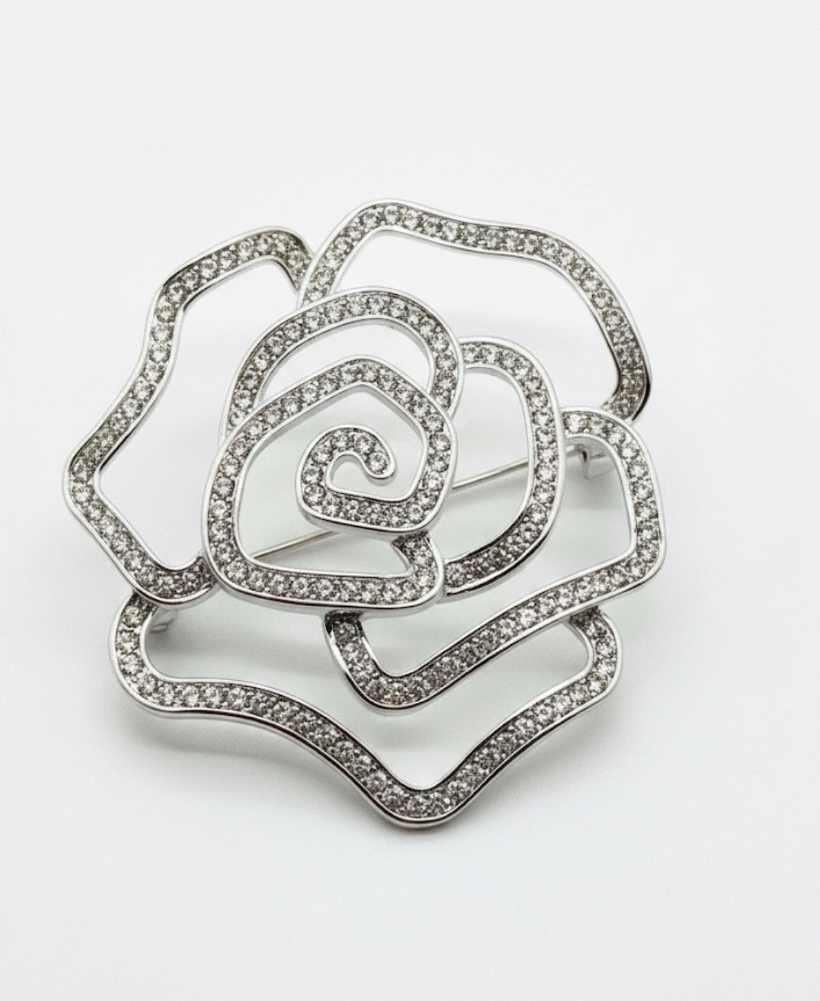 Elegant Rhodium Plated Wreath Style Brooch Pin for Women Clear Crystals