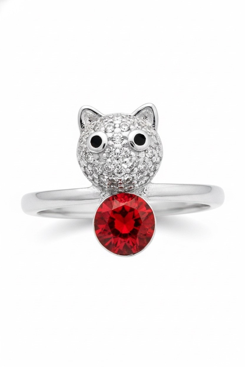 Silvertone Swarovski Cat Ring for Ladies Size New In Box New with Tags