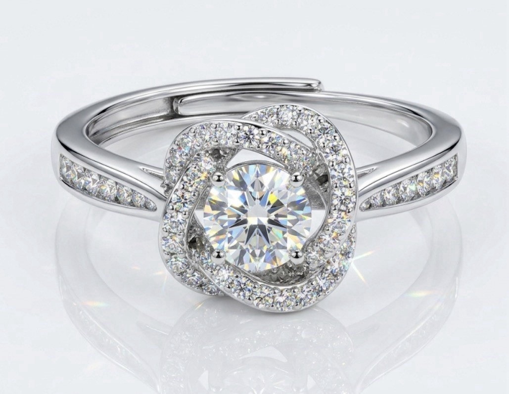 Elegant Moissanite Love Knot Ring Solitaire 925S Silver 0.50CTW Adjustable size