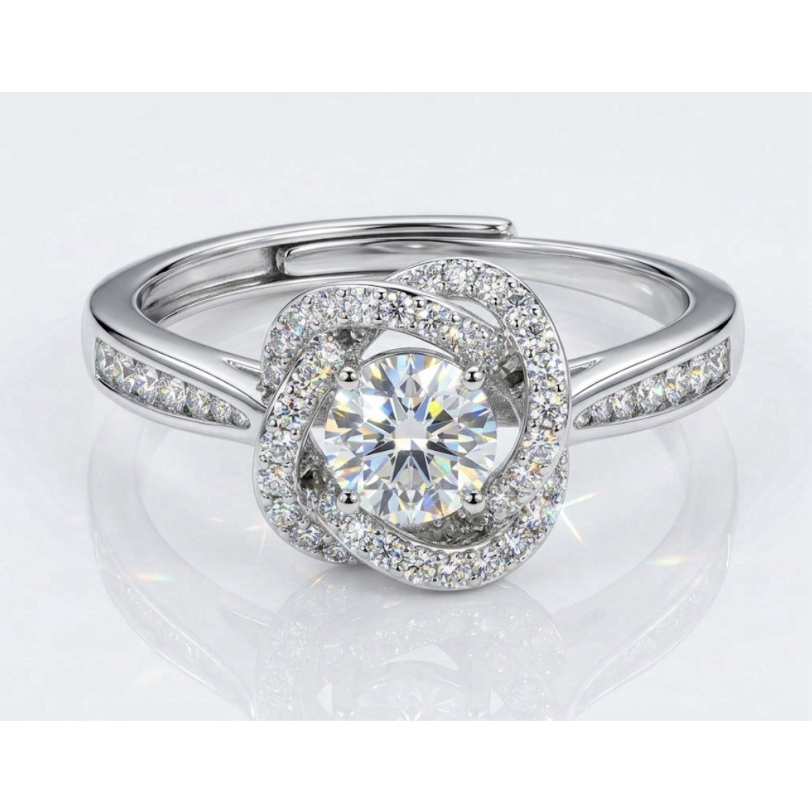 Elegant Moissanite Love Knot Ring Solitaire 925S Silver 0.50CTW Adjustable size