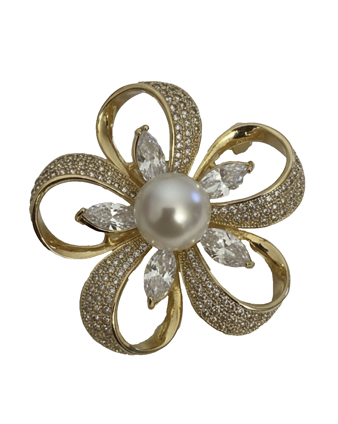 Elegant Gold Plated Wreath Style Brooch Pin for Women White Crystals