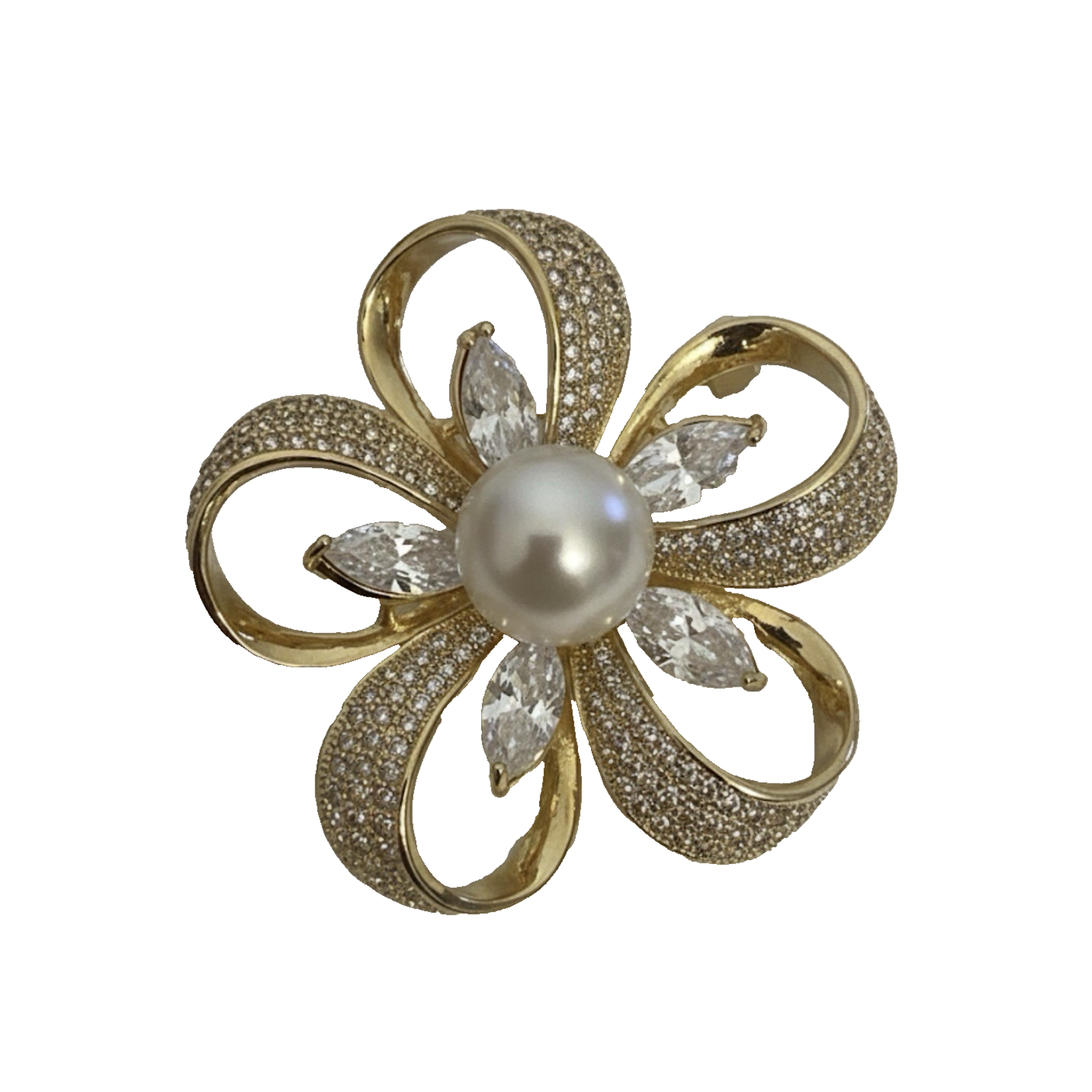 Elegant Gold Plated Wreath Style Brooch Pin for Women White Crystals