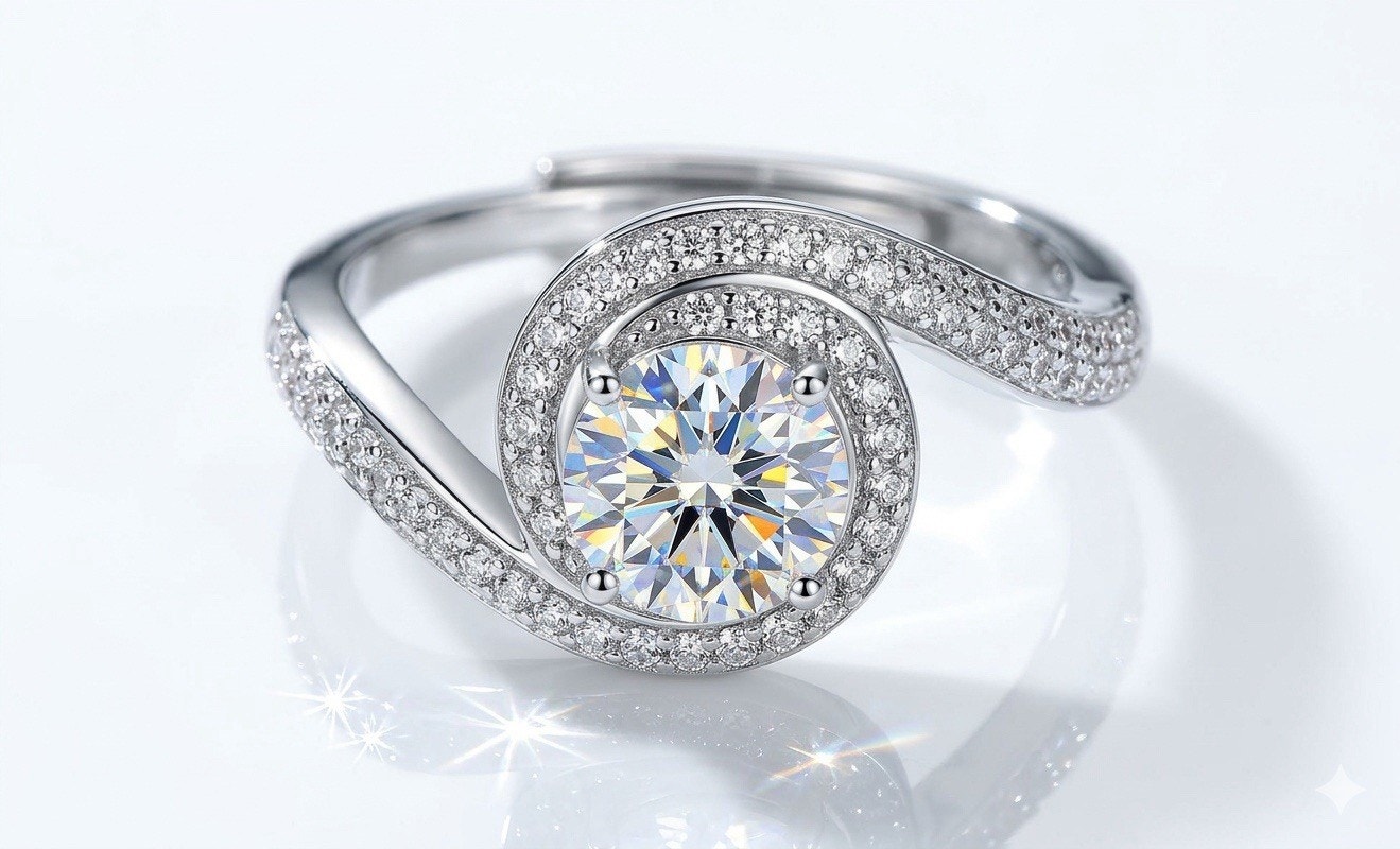 Exquisite 1.00ct Moissanite Center Stone bypass Engagement Ring in 925S Silver