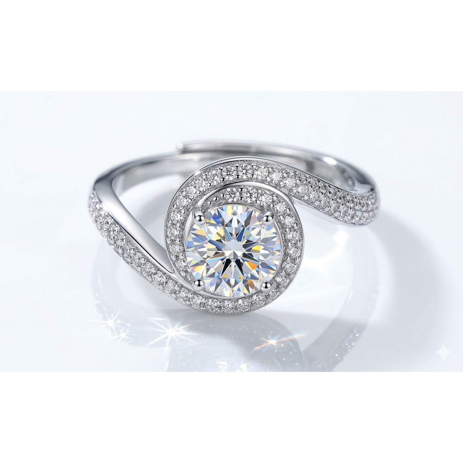 Exquisite 1.00ct Moissanite Center Stone bypass Engagement Ring in 925S Silver