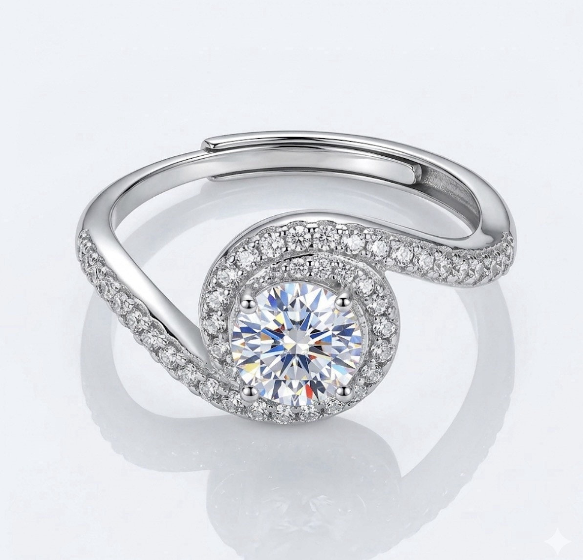 Stunning Moissanite Engagement Ring 925 Sterling Silver 1.00CTW Adjustable size