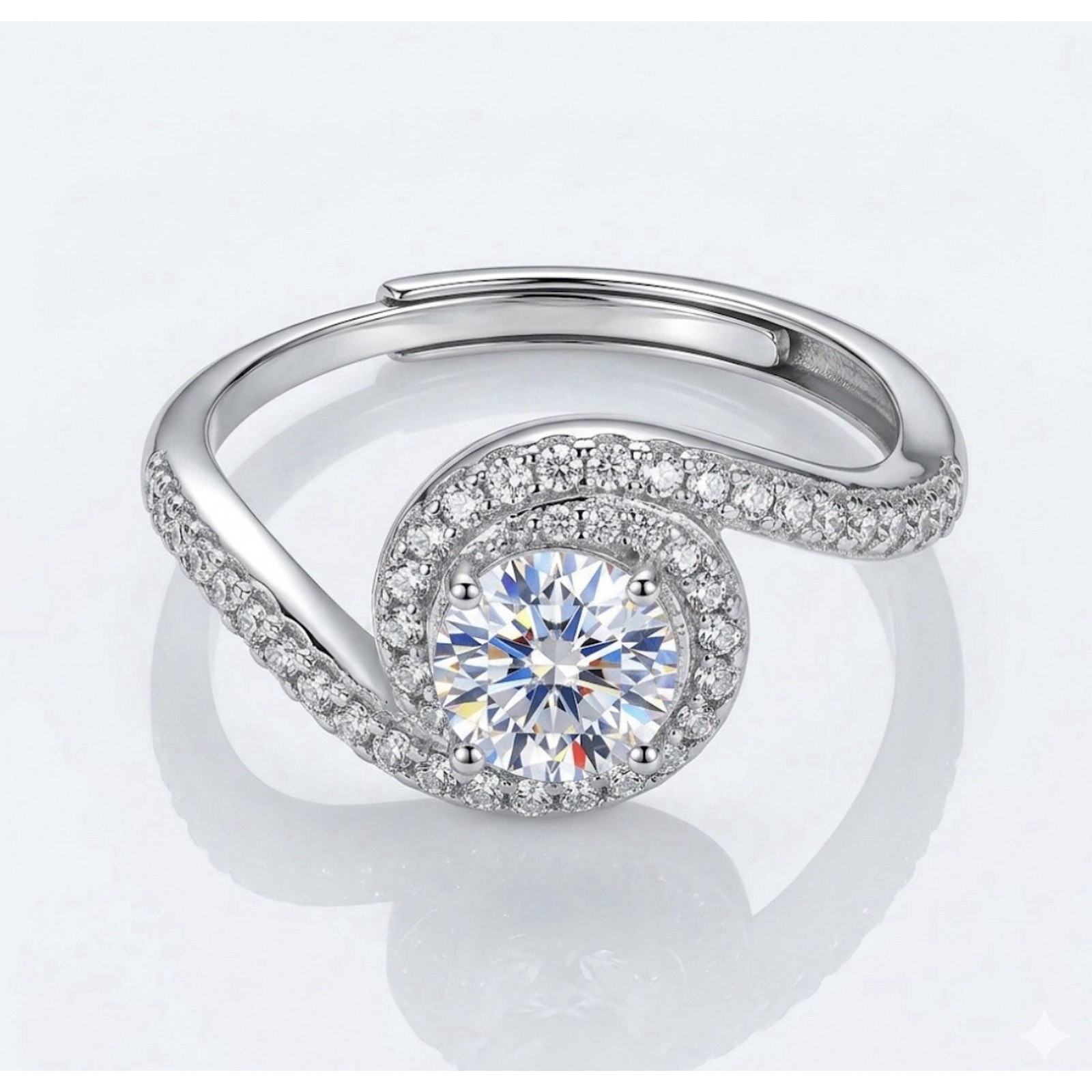 Stunning Moissanite Engagement Ring 925 Sterling Silver 1.00CTW Adjustable size