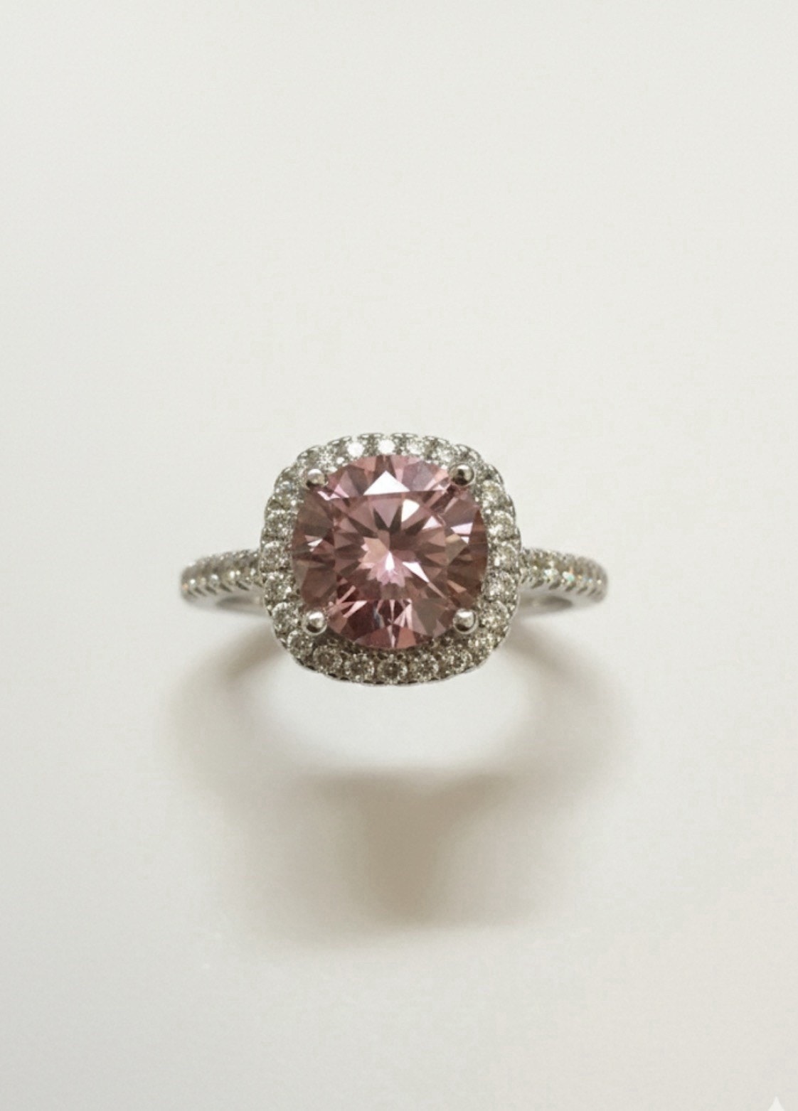 Elegant 1ct Pink Moissanite Halo Ring Brilliant Square Cut Adjustable 925 Silver