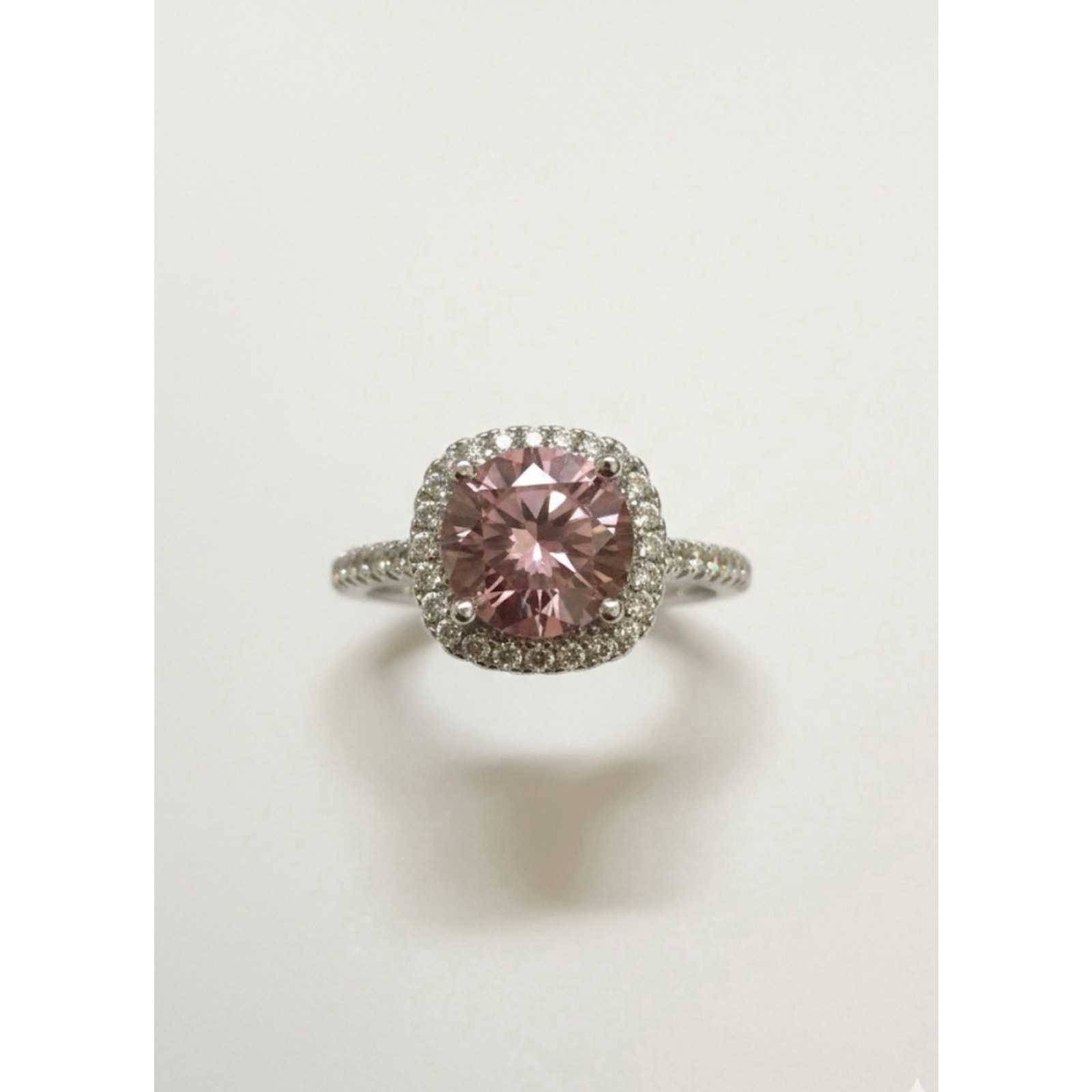 Elegant 1ct Pink Moissanite Halo Ring Brilliant Square Cut Adjustable 925 Silver