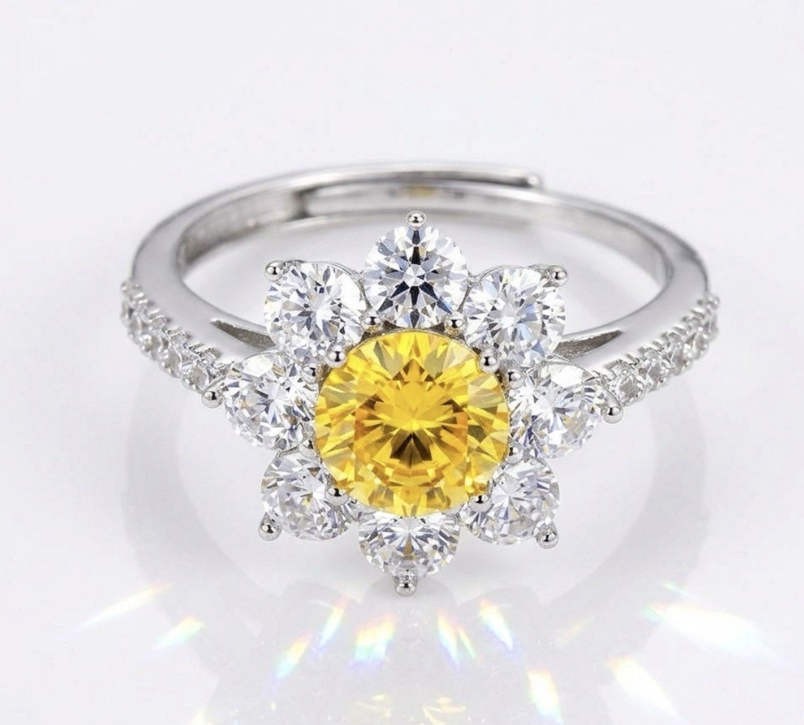 Stunning Yellow Moissanite Ring 925S Silver 1CTW One Size