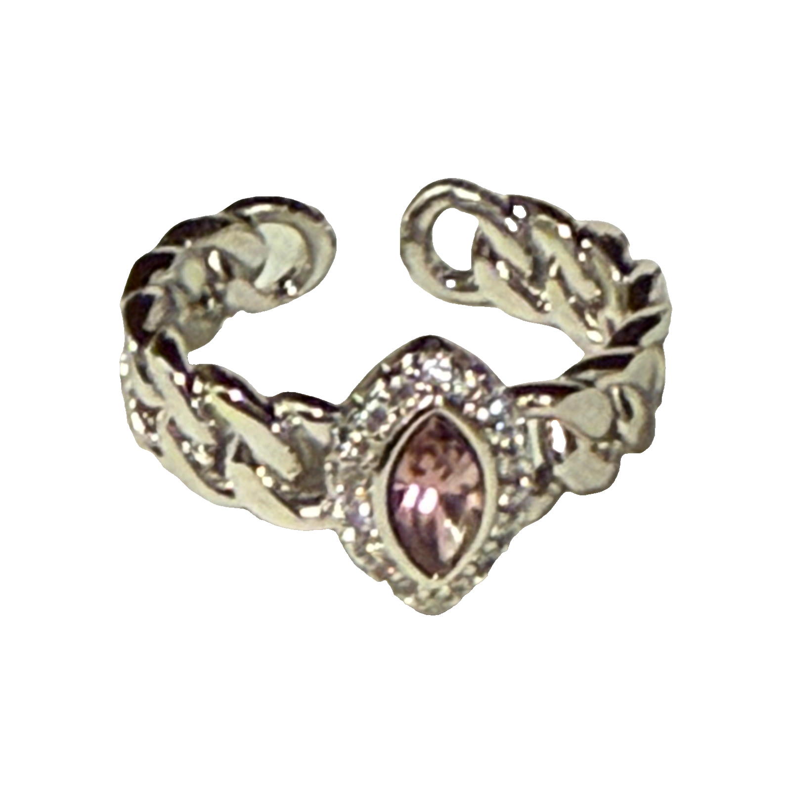 Silvertone Swarovski Pink Stone Ring for Ladies Size New In Box with Tags