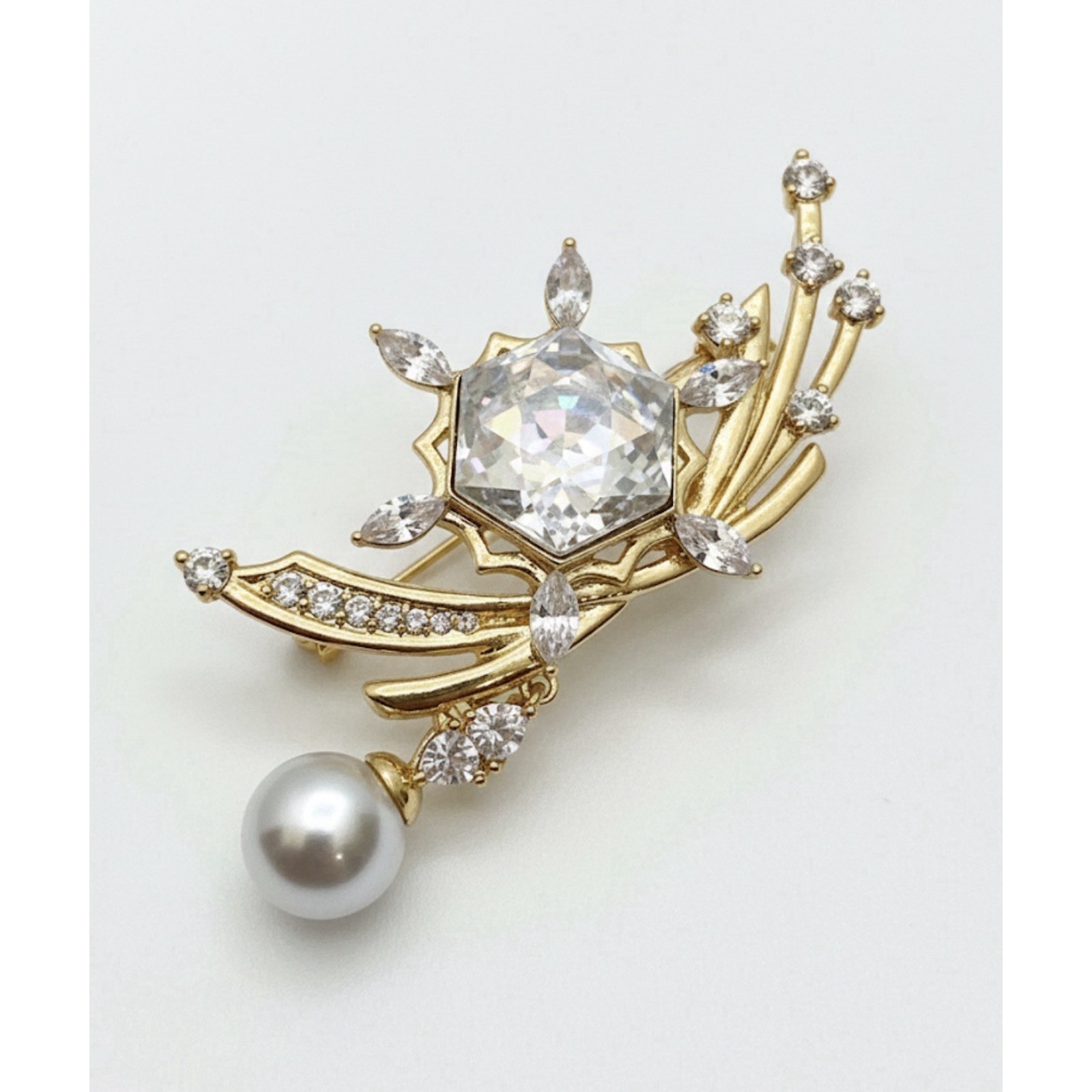 Elegant Gold Plated Honeybee Brooch Pin for Women White, and champagne Crystals
