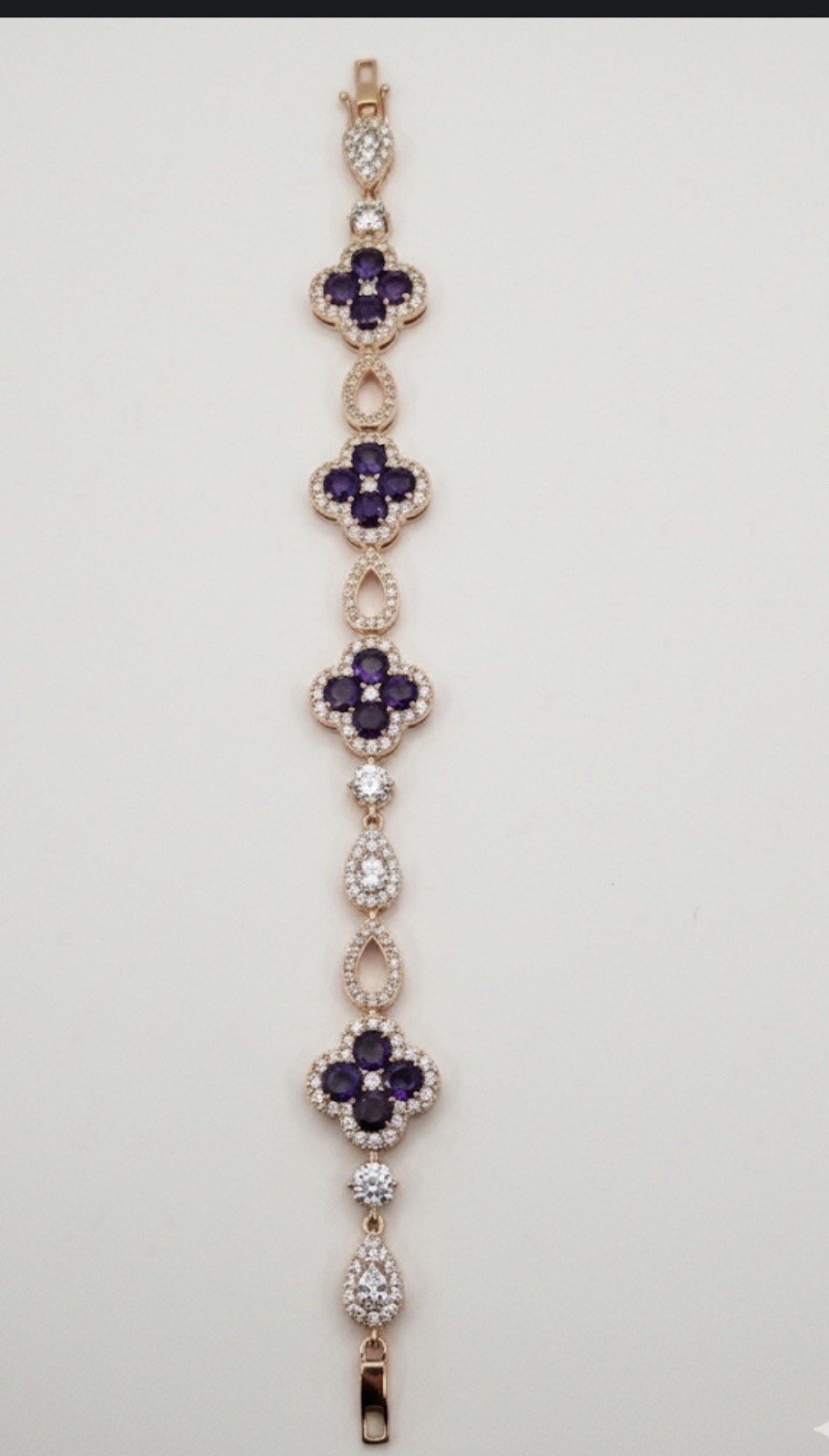 Women’s Goldtone Cubic Zirconia and Purple Cloverleaf Gemstone Bracelet