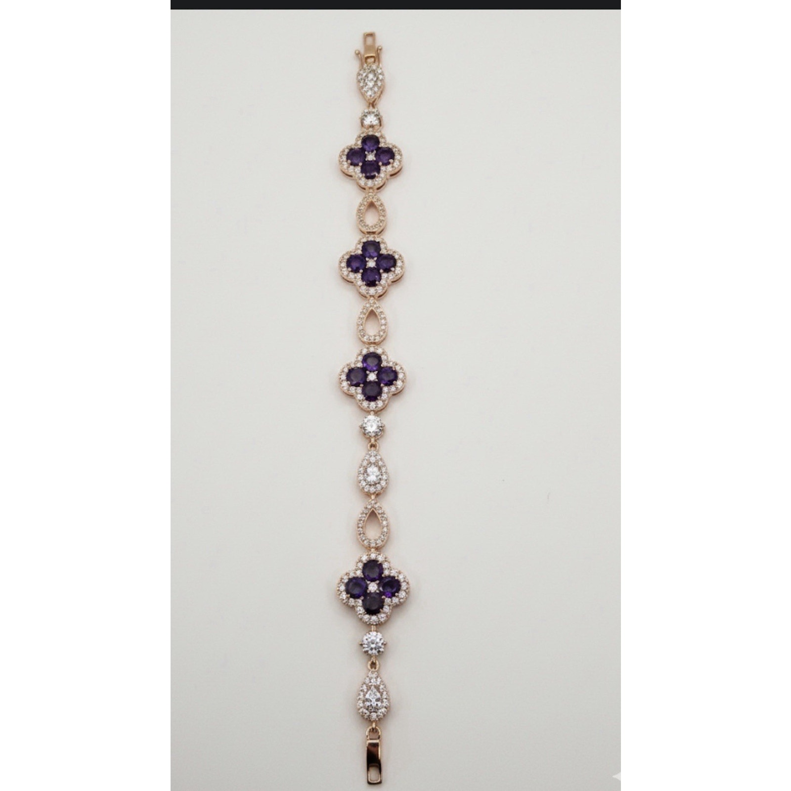 Women’s Goldtone Cubic Zirconia and Purple Cloverleaf Gemstone Bracelet