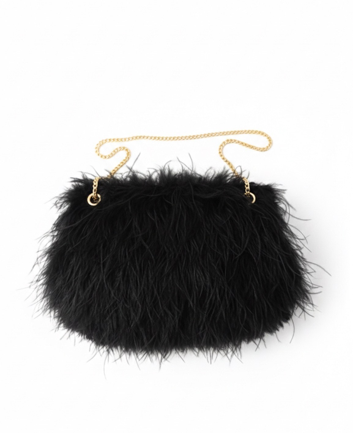 Chic Black Faux Feather Plush Evening Bag | Shag Shoulder Bag Crossbody