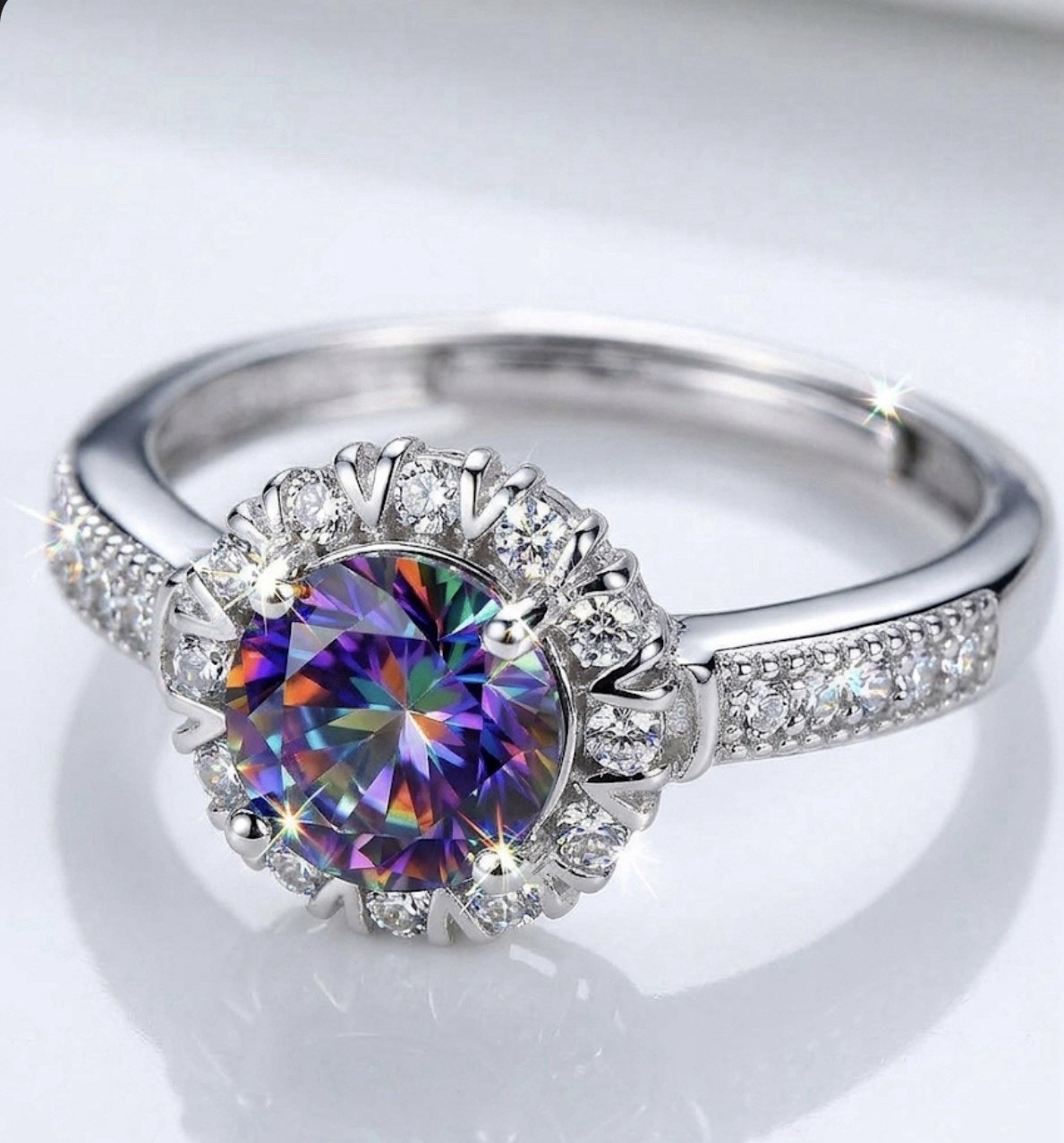 Exquisite 2ct Mystic Moissanite Halo Statement Ring D Color VVS1 Adjustable Size