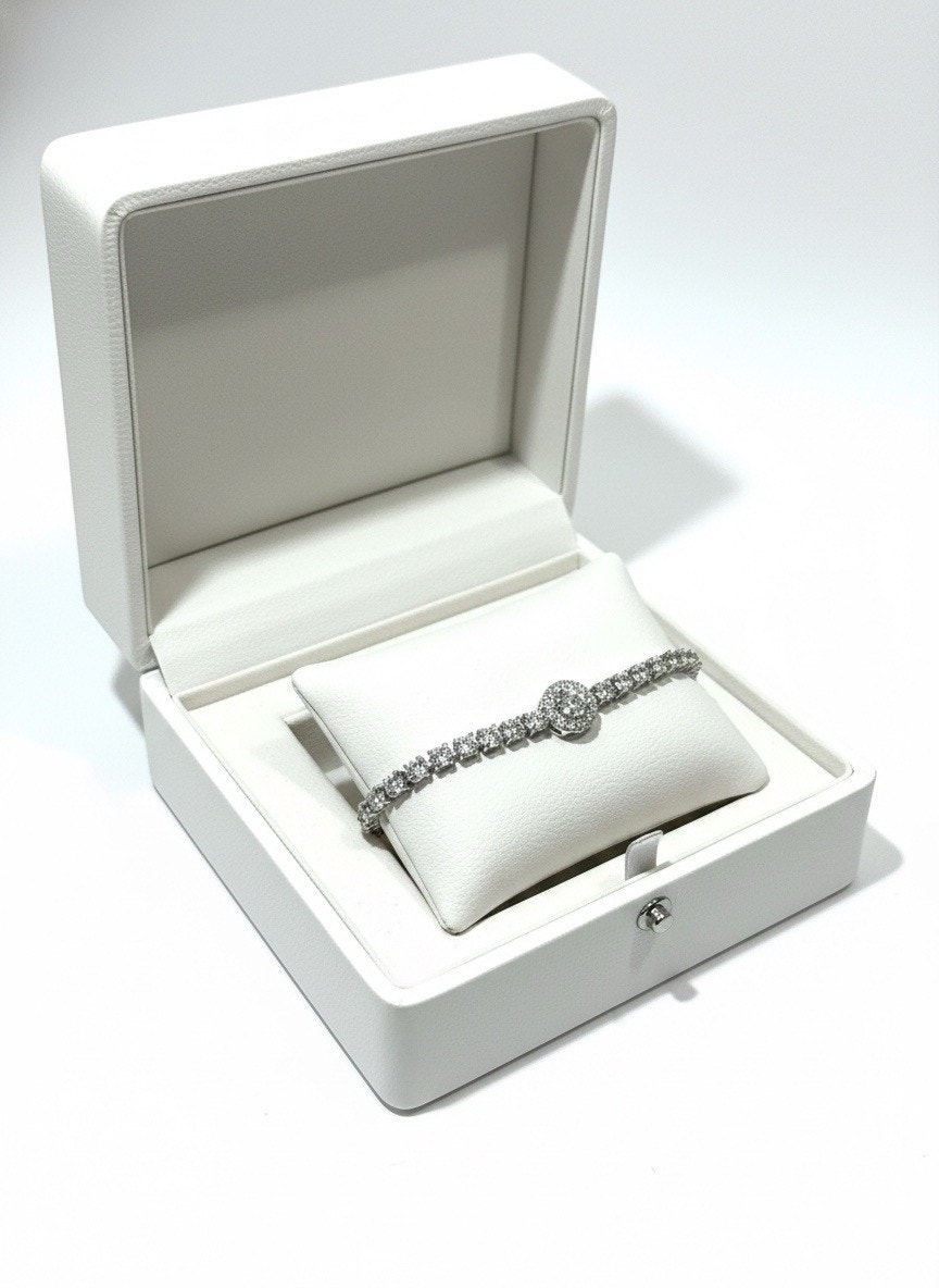 Certified Bracelet Round Cut Real Moissanite Diamond 925 Sterling Silver