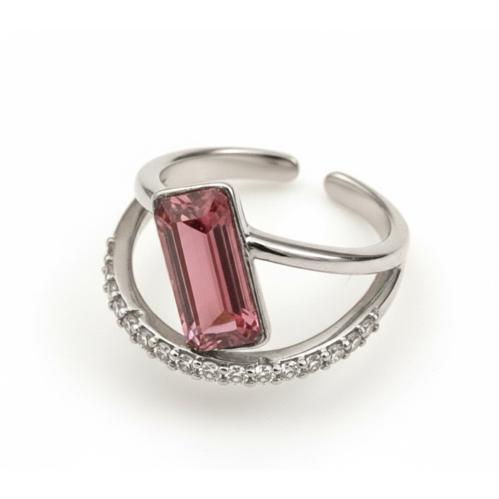 Gorgeous Womens Swarovski Pink Asymmetric Rectangle Shaped Ring Size 6